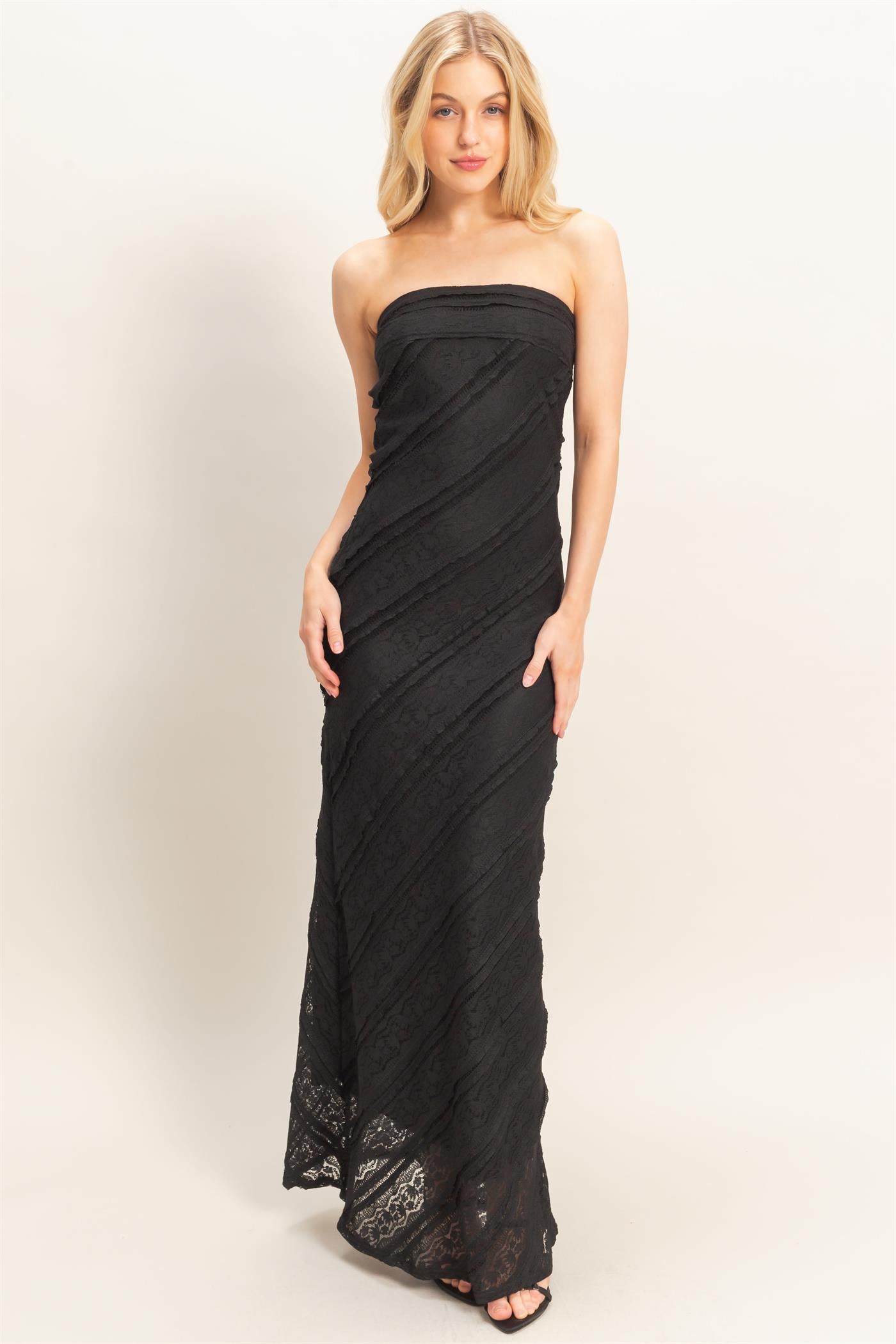 Wholesale Strapless Ruched Maxi Dress Dresses HF26A105 BLACK HYFVE