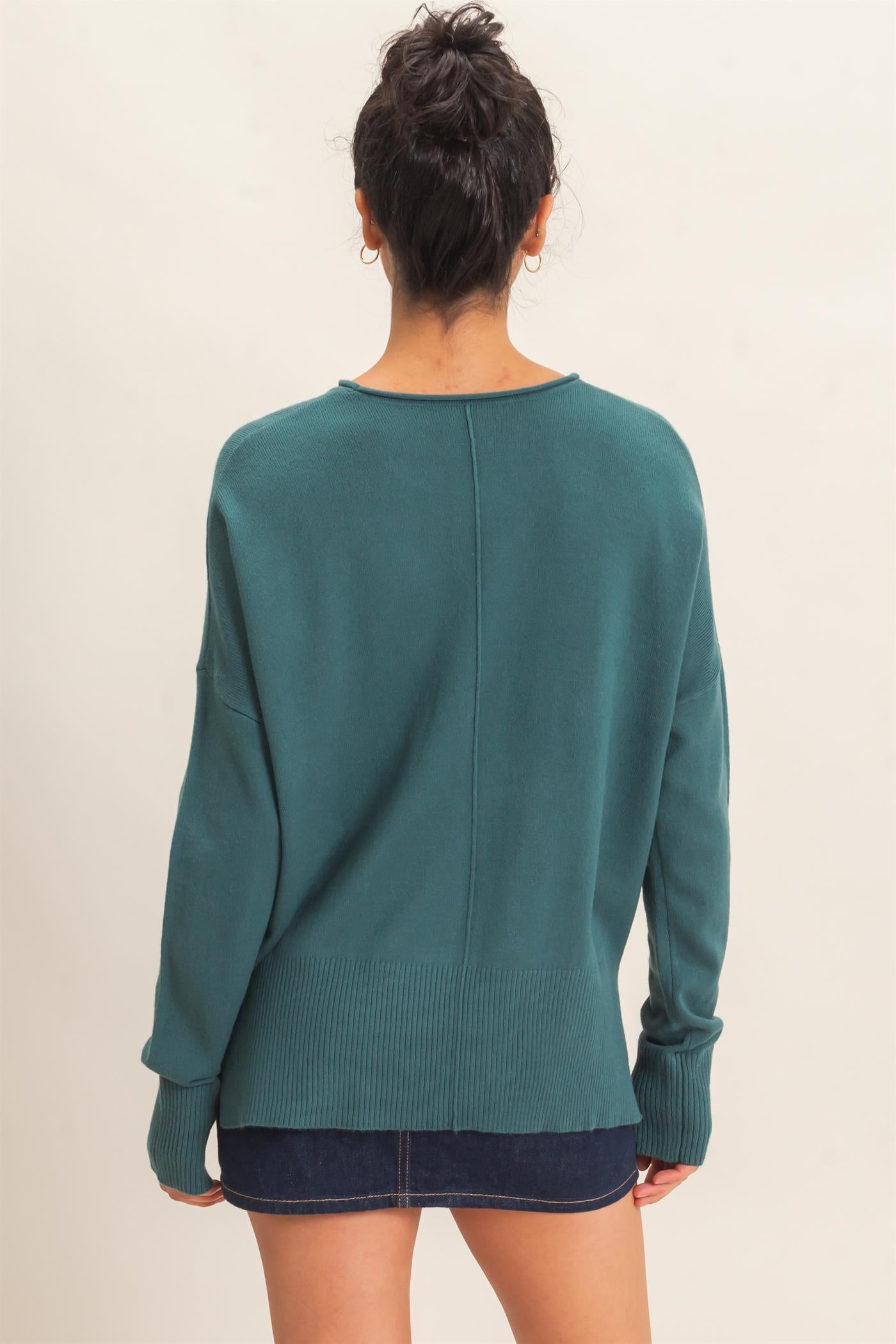 Wholesale Roll Neck Seam Detail Sweater Sweaters DZ26C975 DARK TEAL DOUBLE ZERO