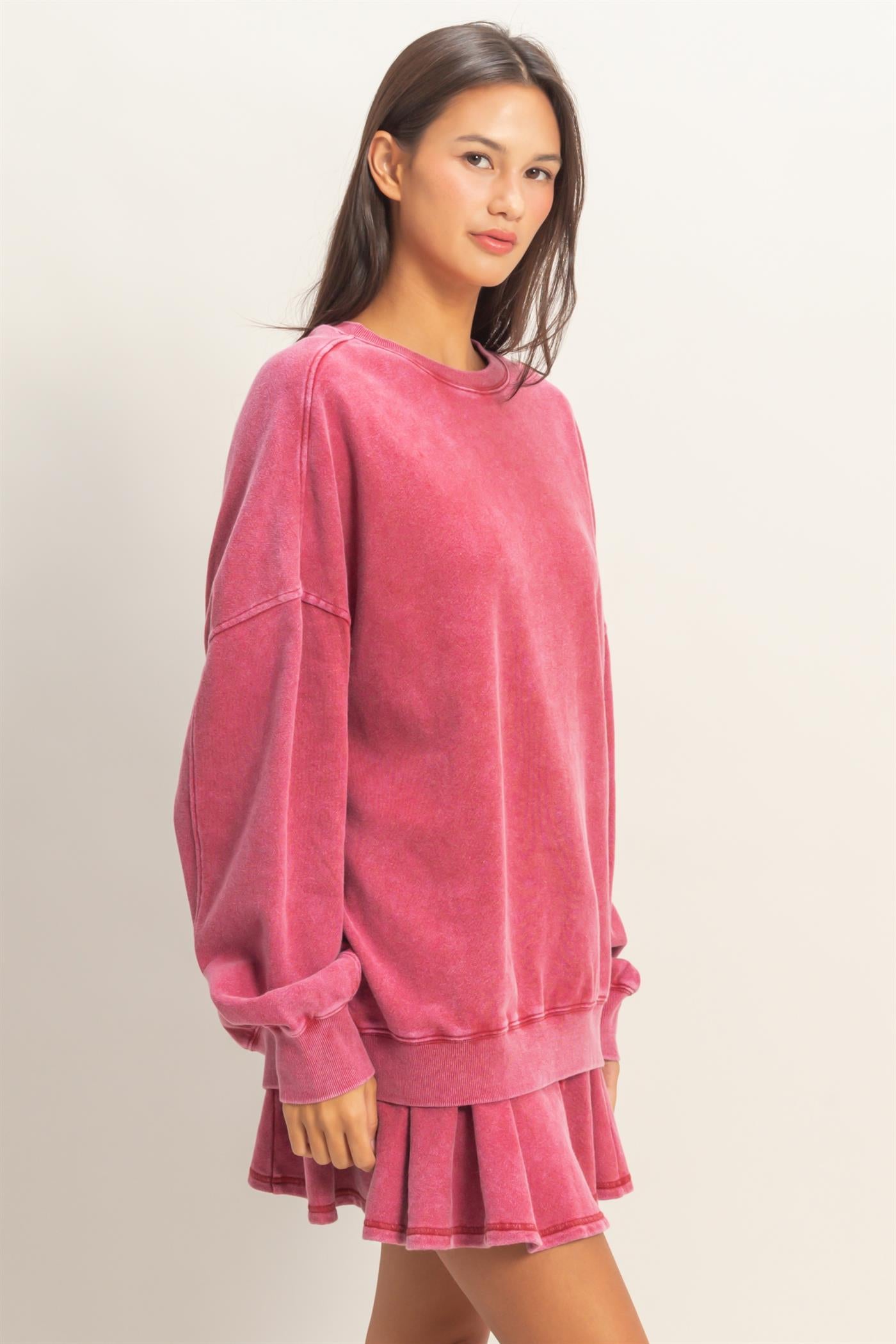 Wholesale Acid Wash Oversized Sweatshirt Sweatshirts DZ26A984 DARK RED DOUBLE ZERO