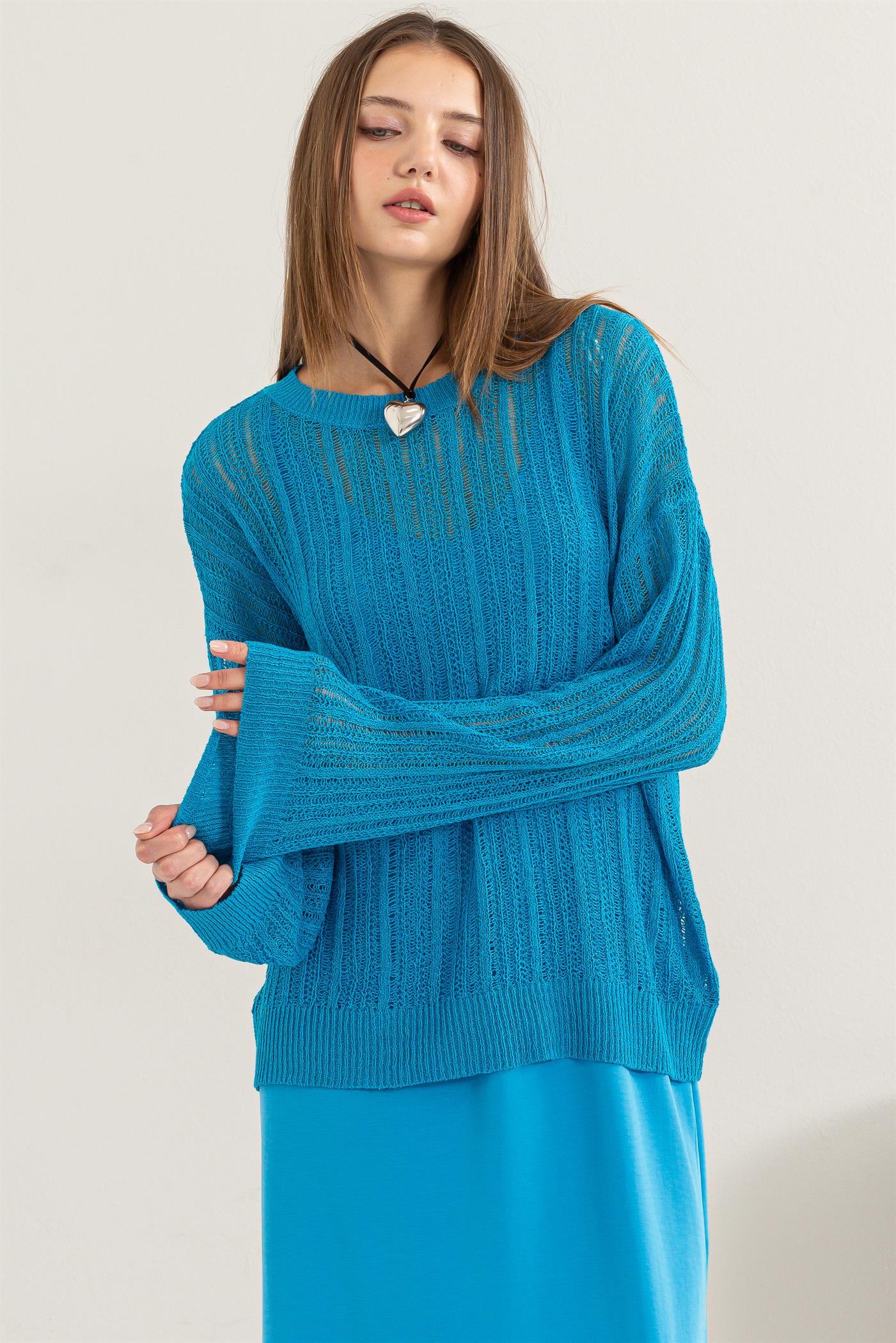 Wholesale Drop Shoulder Sweater Clothing Tops DZ24A477-D BLUE DOUBLE ZERO