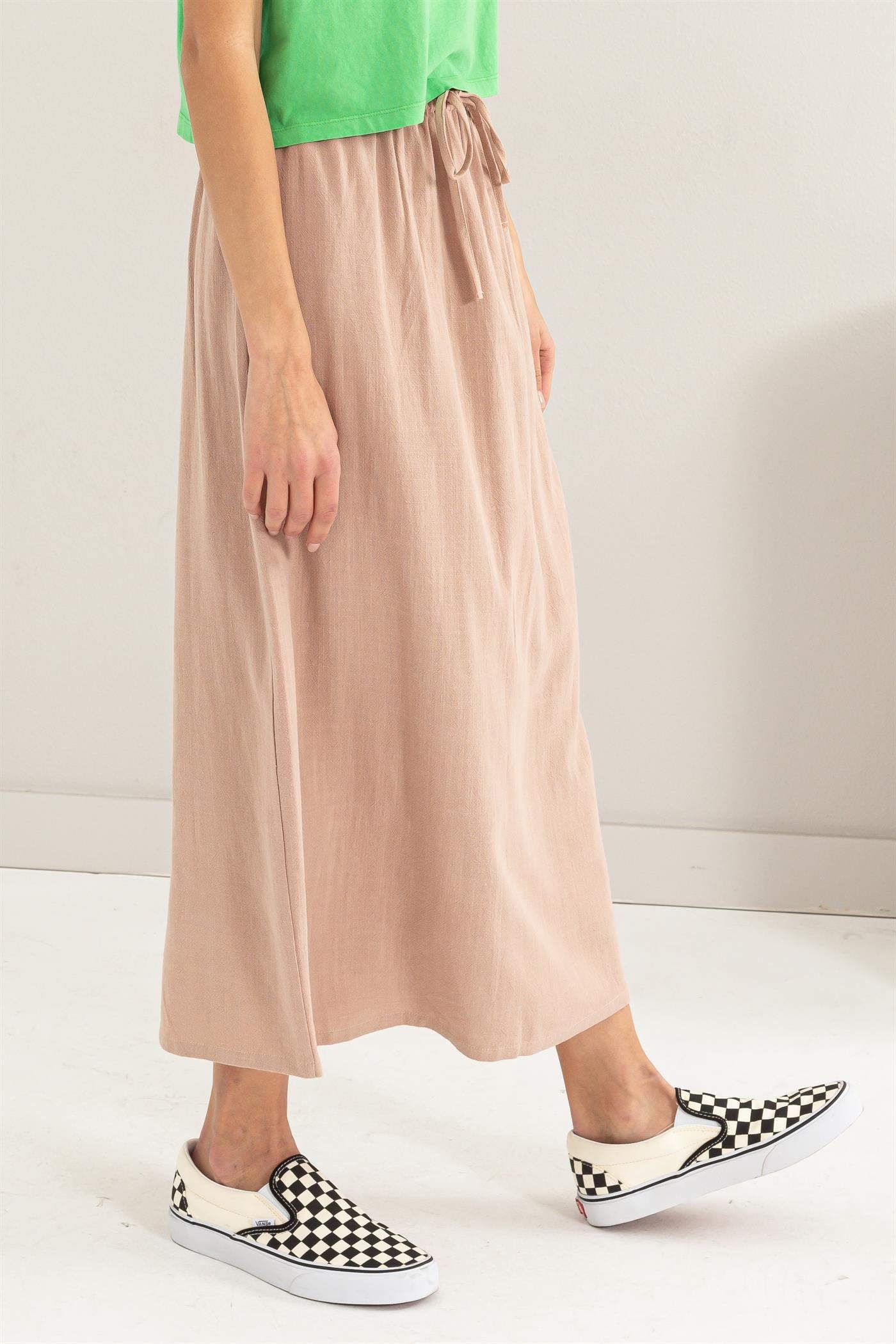 Wholesale Linen Midi Skirt Skirts DZ24A302 TAN DOUBLE ZERO