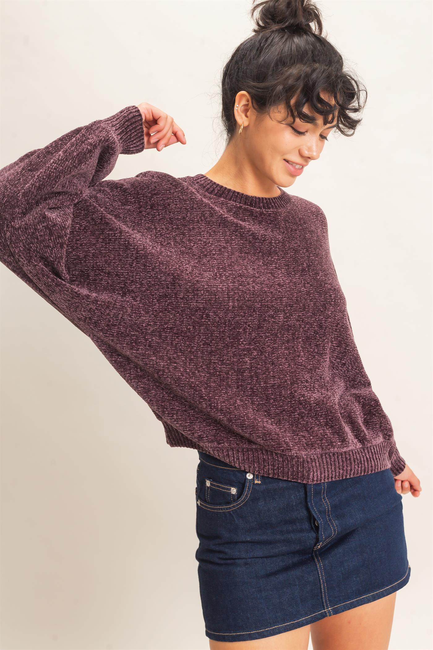 Wholesale Chenille Crew Neck Sweater Sweaters DZ26E264 COCOA DOUBLE ZERO