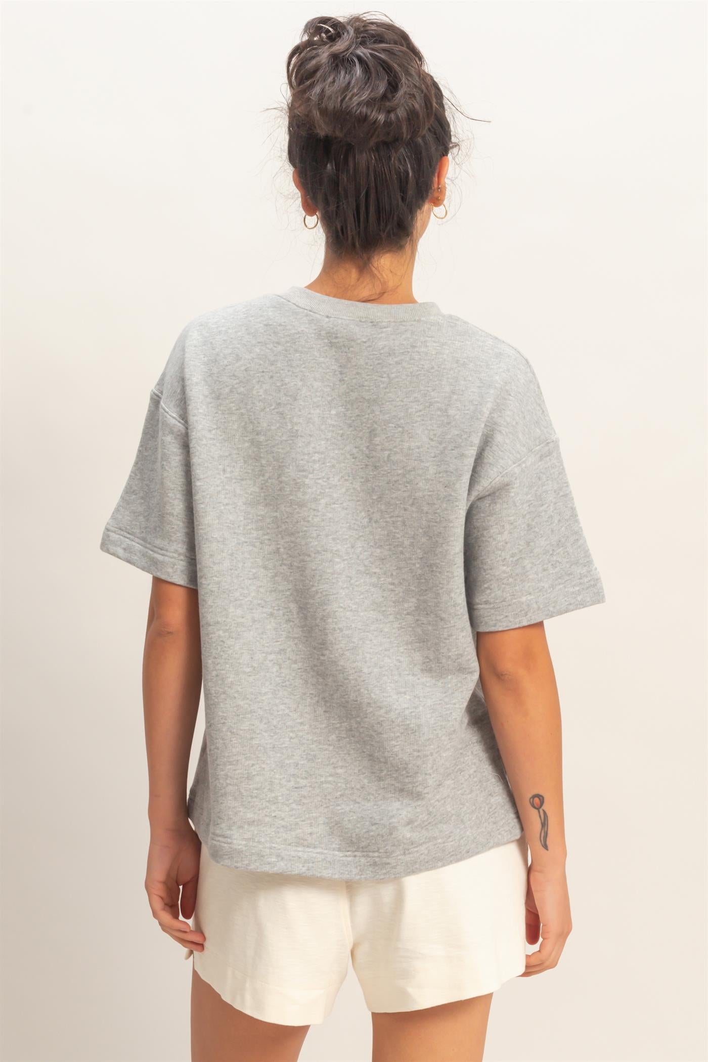 Wholesale Crew Neck Short Sleeve Top Clothing Tops DZ26A891 HEATHER GRAY DOUBLE ZERO