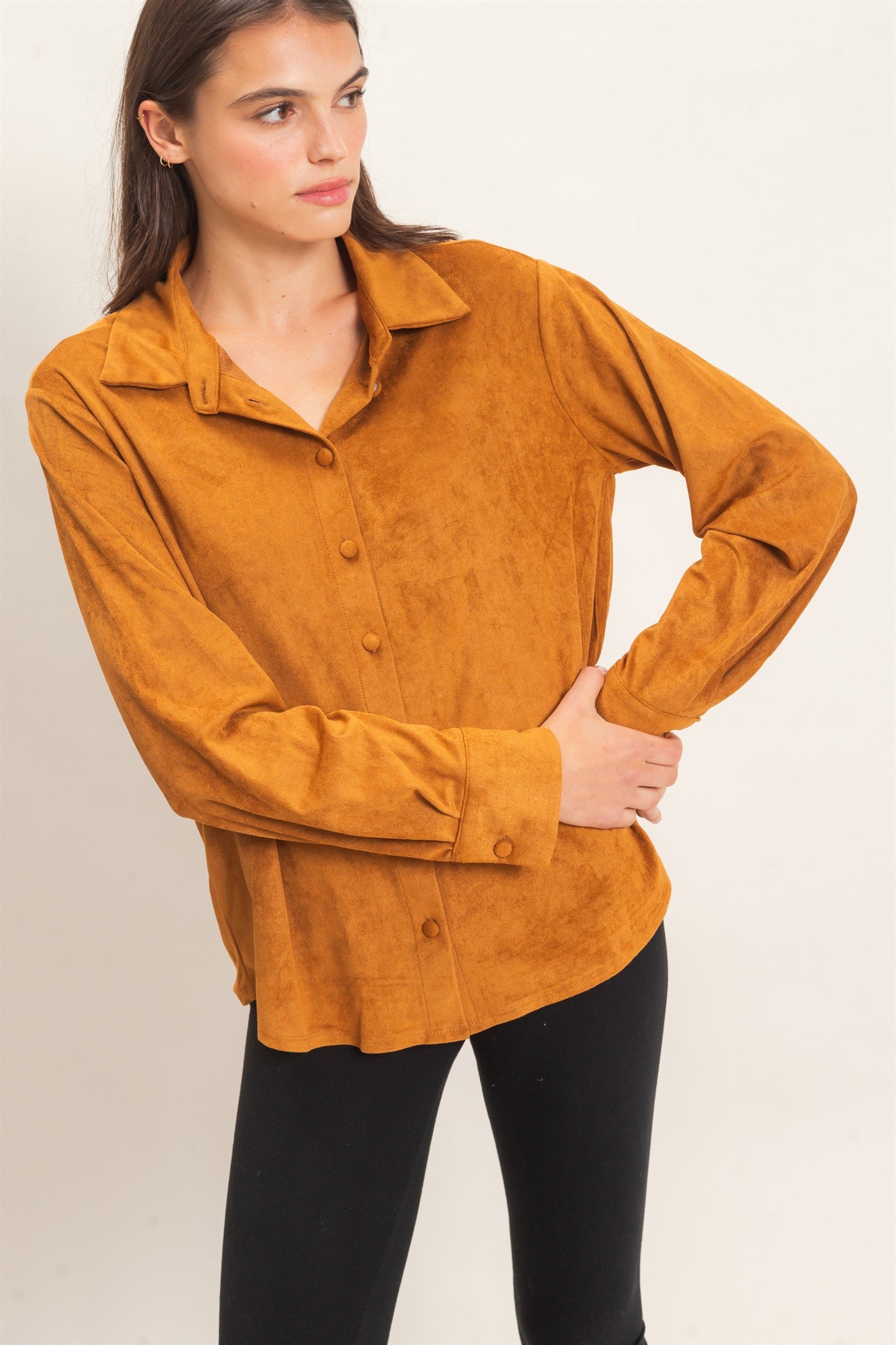 Wholesale Suede Button-Up Shirt Shirts HF26F083 CAMEL HYFVE