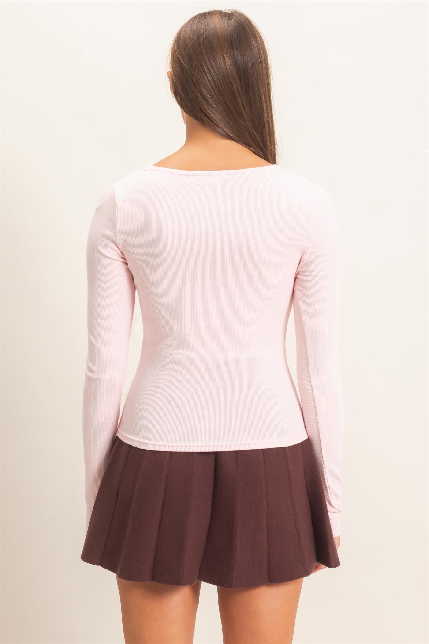 Wholesale Lace Trim V-Neck Top Clothing Tops DZ26E913 LIGHT PINK DOUBLE ZERO
