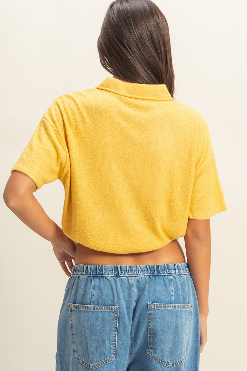 Wholesale Collared Short Sleeve Crop Top Clothing Tops DZ22A477 BUTTERSCOTCH DOUBLE ZERO