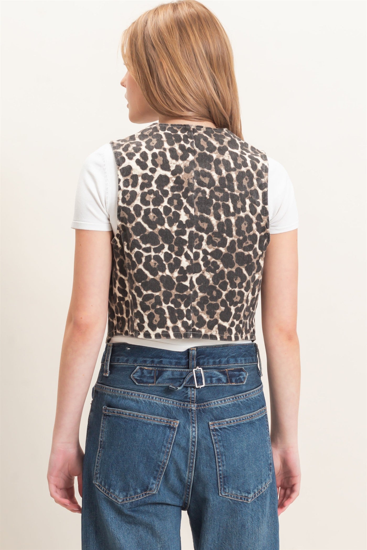 Wholesale Leopard Print Button Vest Clothing Tops HF26F160 CREAM HYFVE