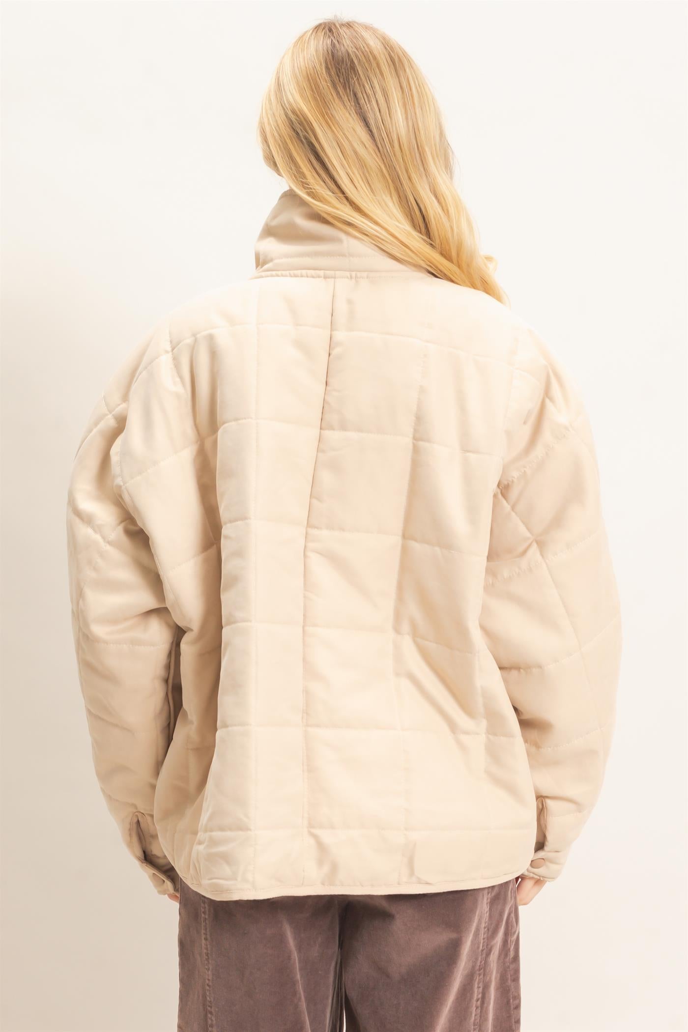 Wholesale Quilted High Collar Jacket Coats & Jackets HF26F167-D BEIGE HYFVE
