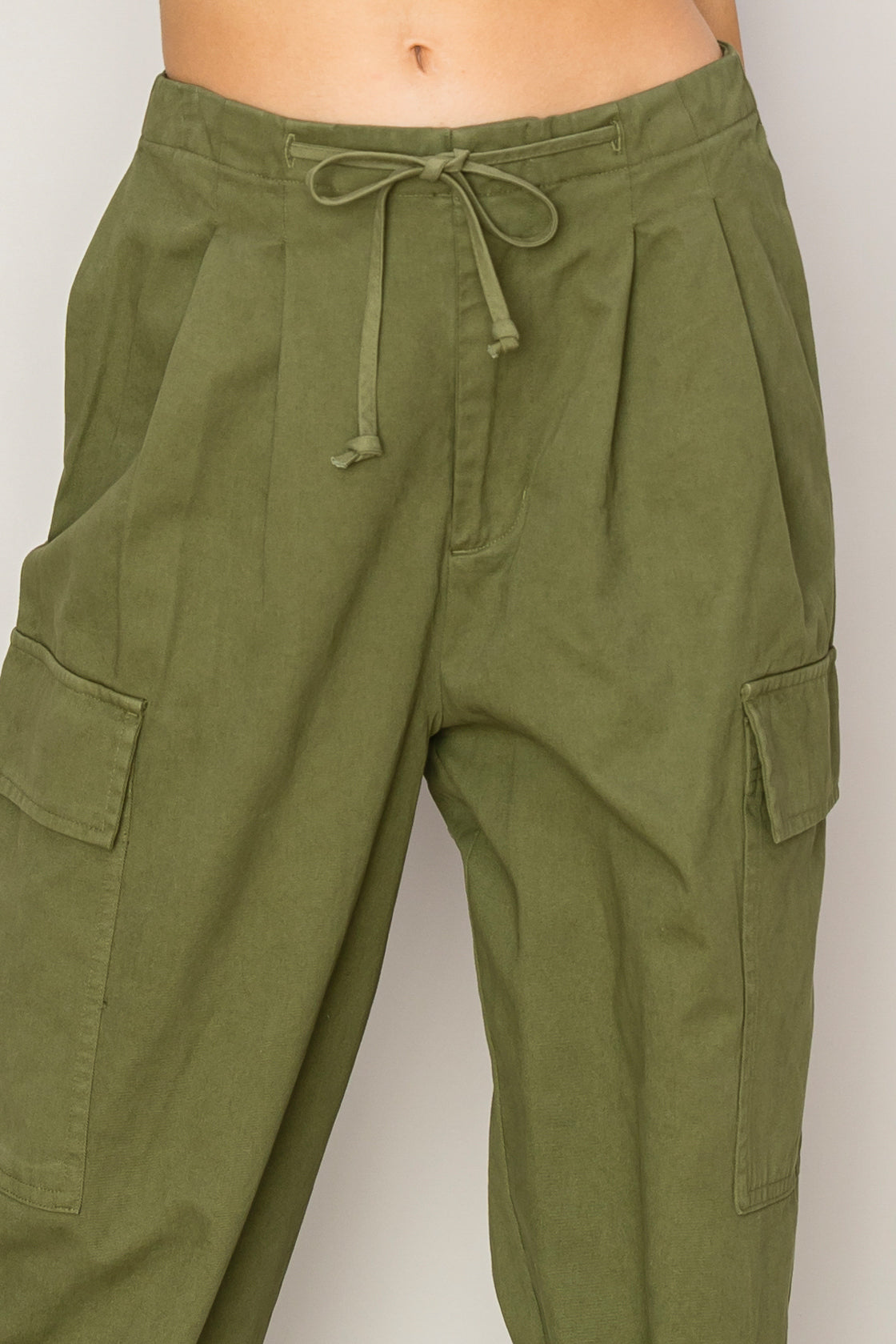 Wholesale High Waist Drawstring Cargo Pants Pants DZ24A650 MOSS DOUBLE ZERO