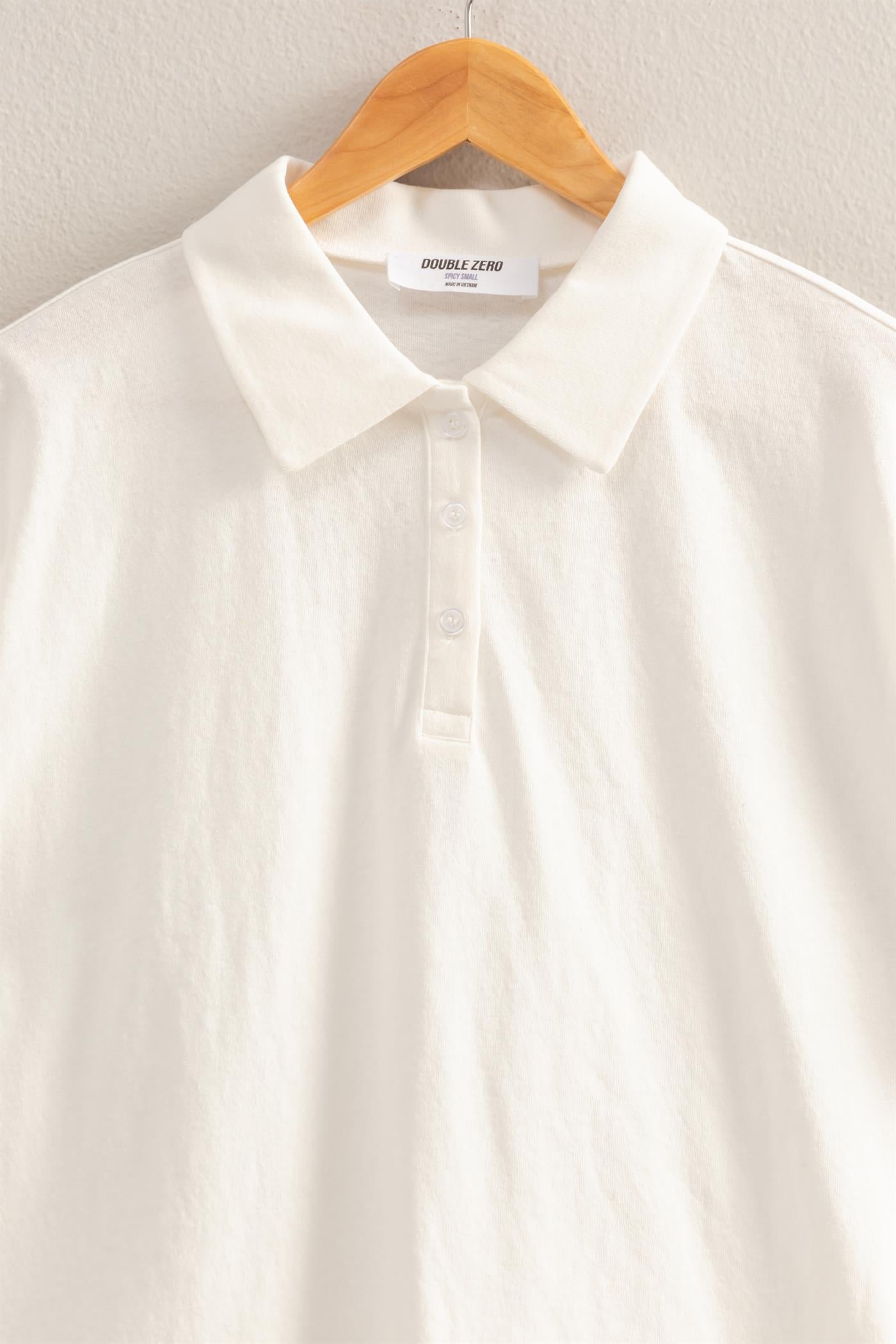 Wholesale Collared Neck Short Sleeve Relaxed Top Polos DZ25C257 OFF WHITE DOUBLE ZERO