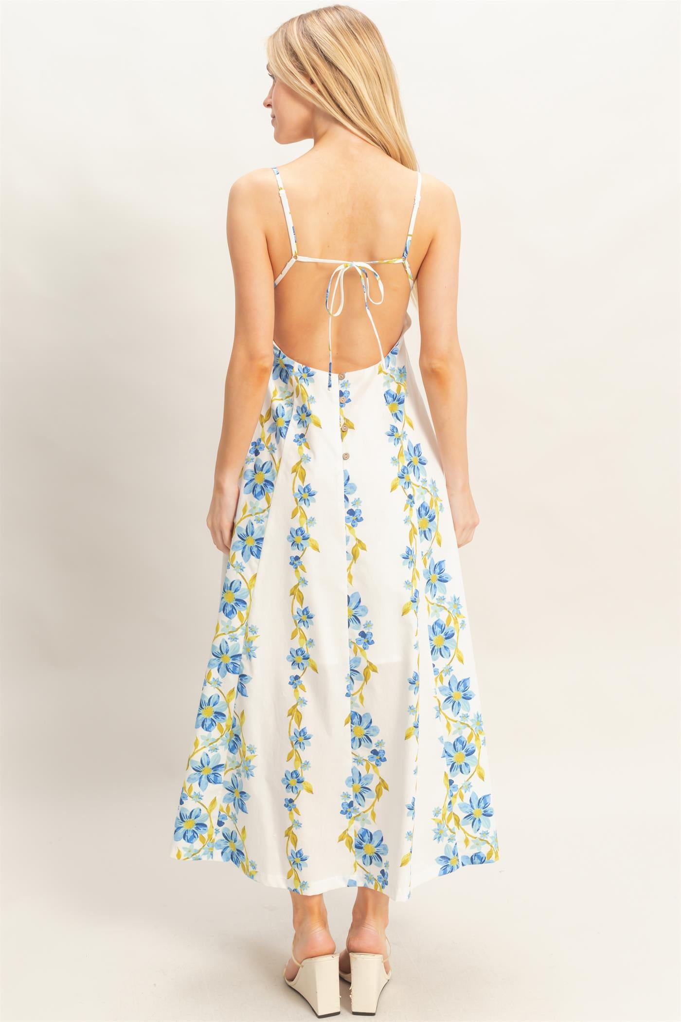 Wholesale Floral V-Neck Cami Dress Dresses HF26A493 BLUE HYFVE