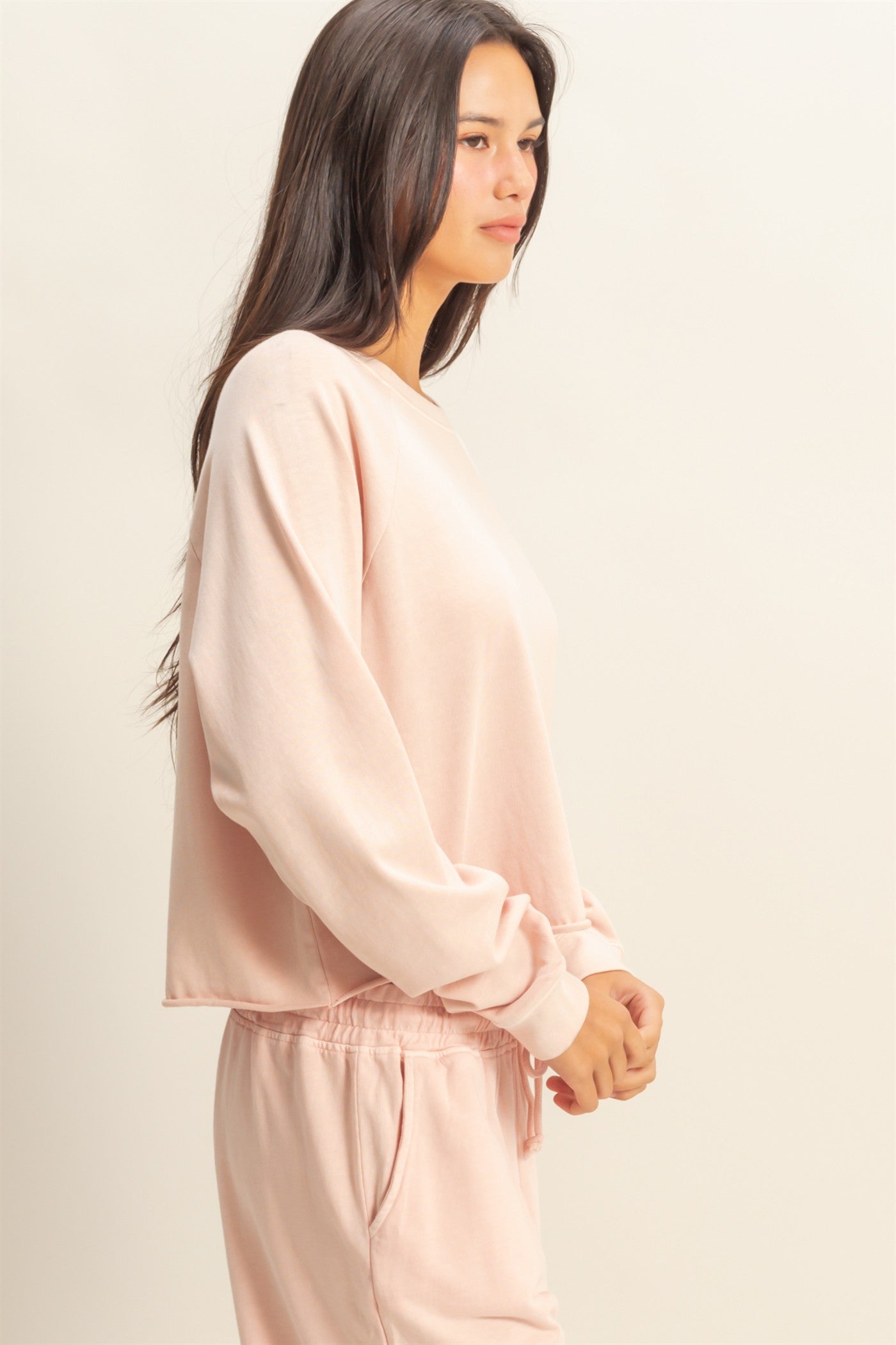 Wholesale Raglan Long Sleeve Top Clothing Tops DZ23G286 DUSTY PINK DOUBLE ZERO