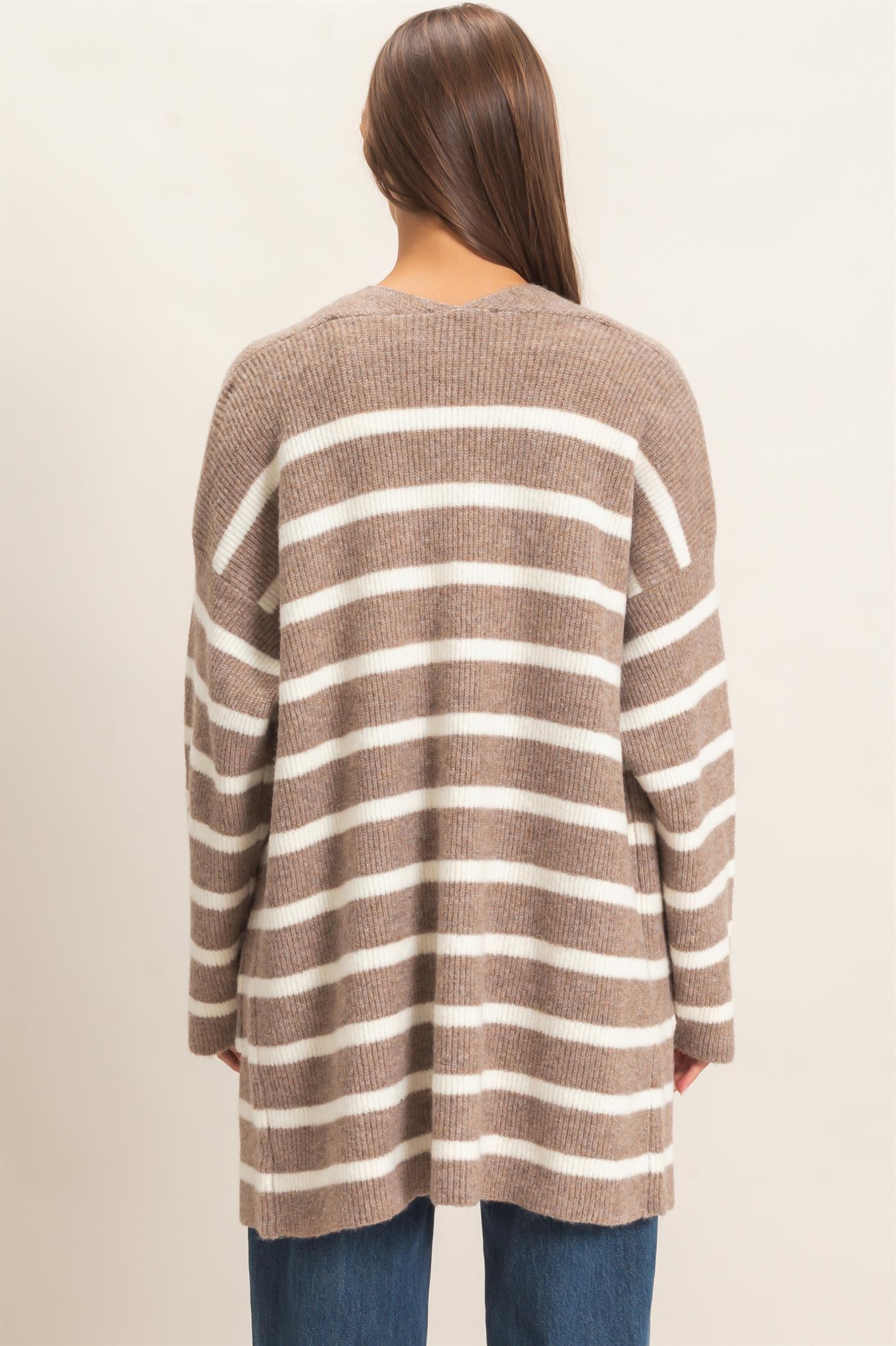 Wholesale Open Front Stripe Cardigan Cardigans DZ26C342 DARK TAUPE DOUBLE ZERO