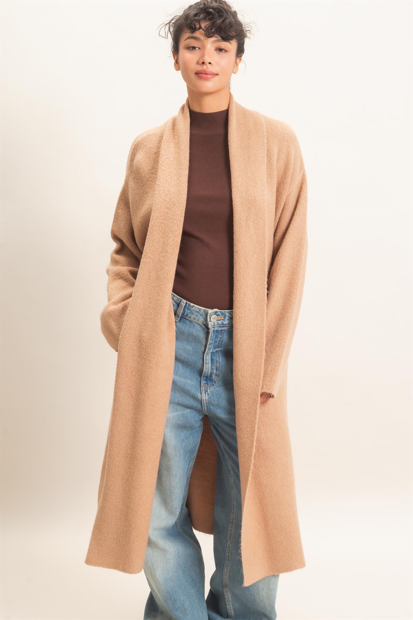 Wholesale Duster Cardigan Sweaters DZ26E267 DARK TAUPE DOUBLE ZERO