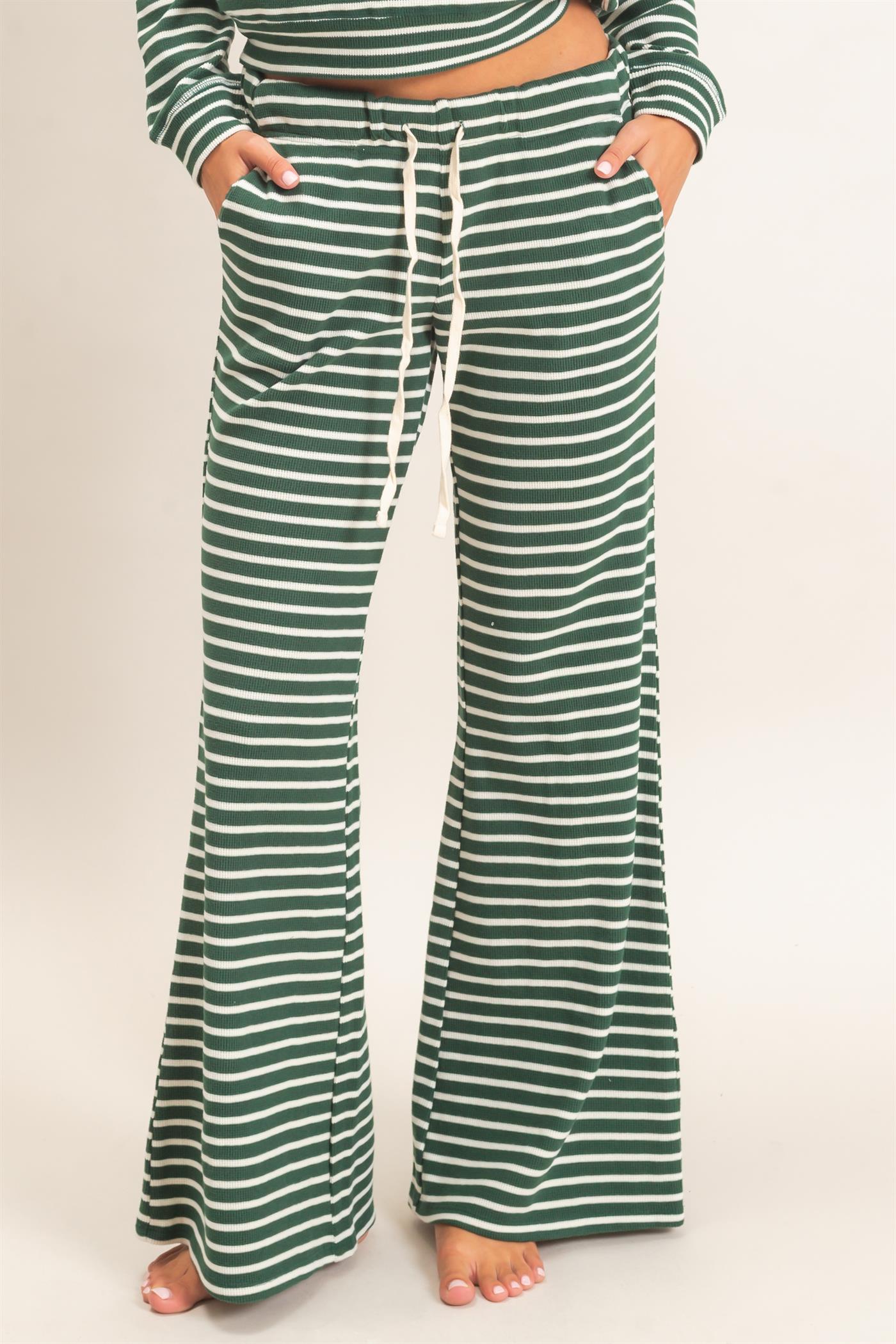 Wholesale Low Rise Striped Waffle Knit Pants Pants DZ26E553 DARK GREEN DOUBLE ZERO