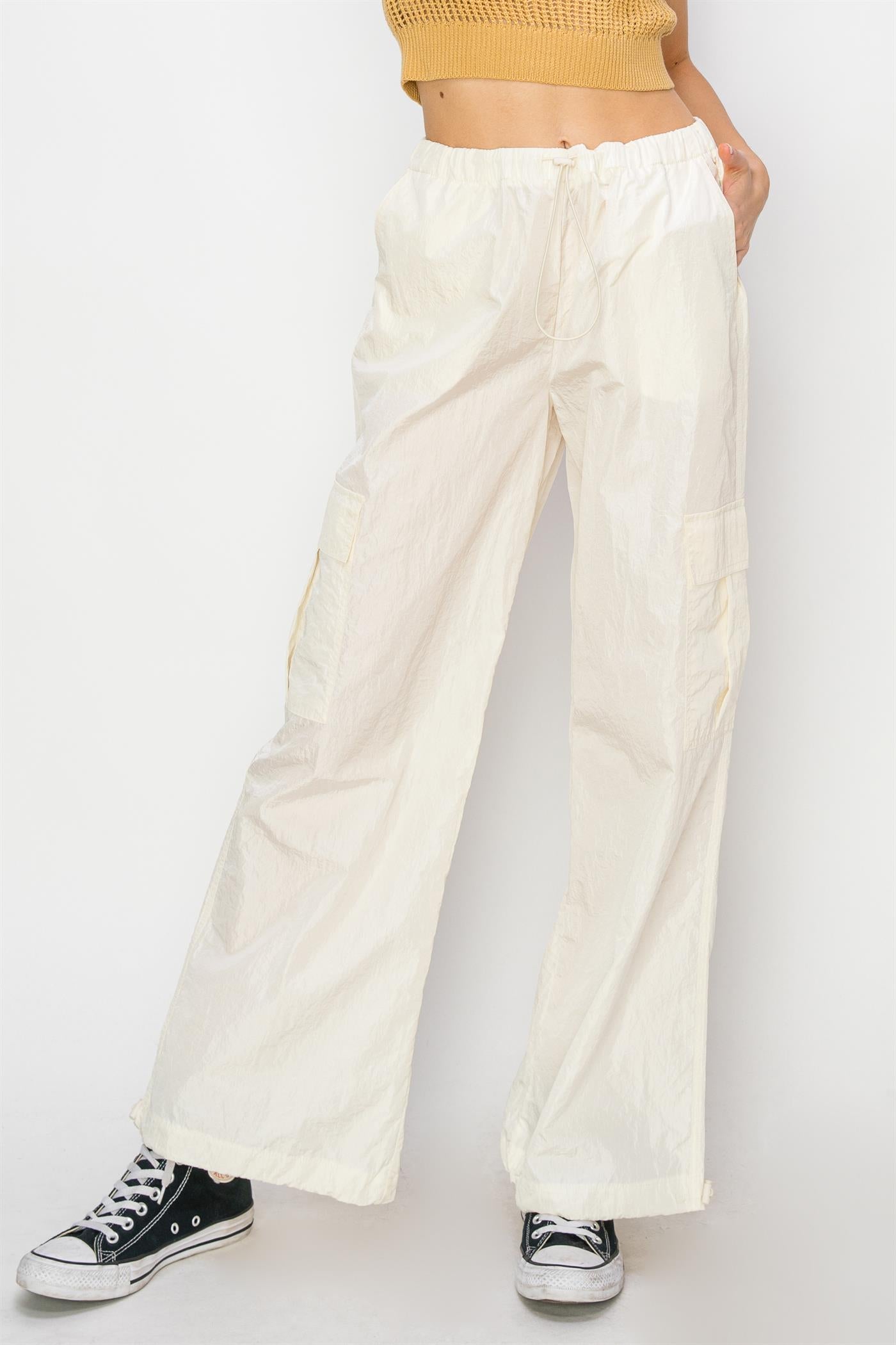 Wholesale Low Rise Parachute Cargo Pants Pants DZ24C809 CREAM DOUBLE ZERO