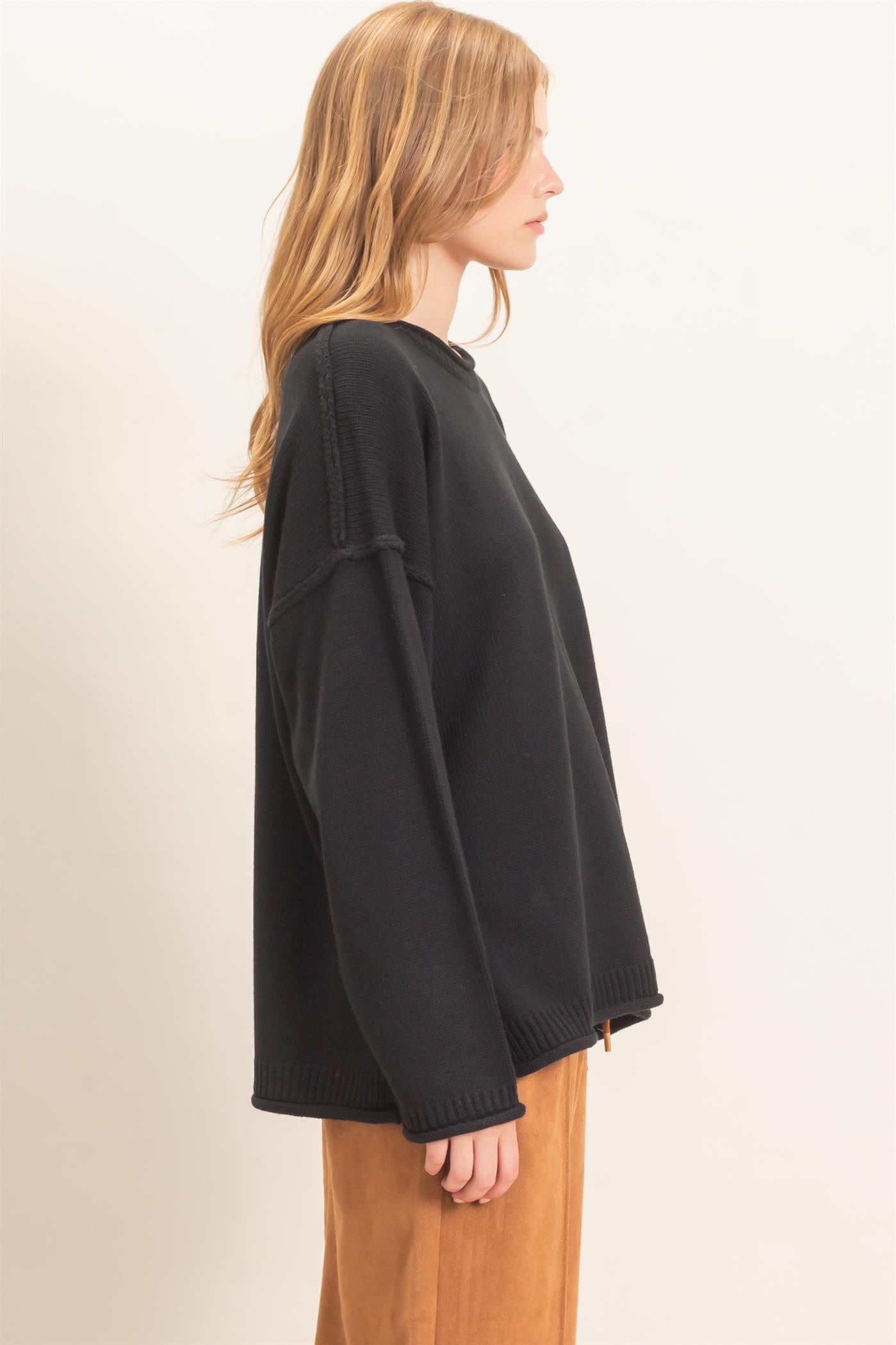 Wholesale Ribbed Crew Neck Sweater Sweaters HF26E769 BLACK HYFVE