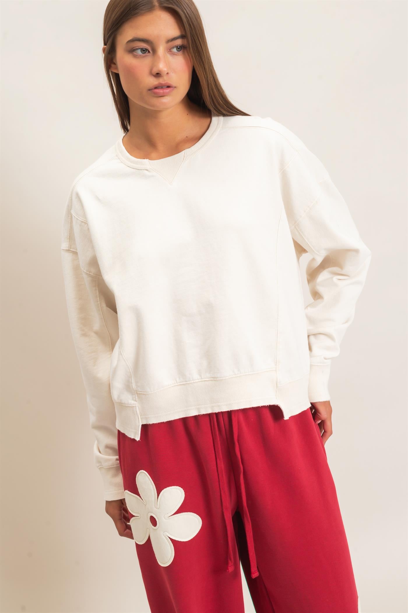 Wholesale Acid Wash Seam Detail Crew Neck Sweatshirt Sweatshirts DZ26E260 ALPACA DOUBLE ZERO