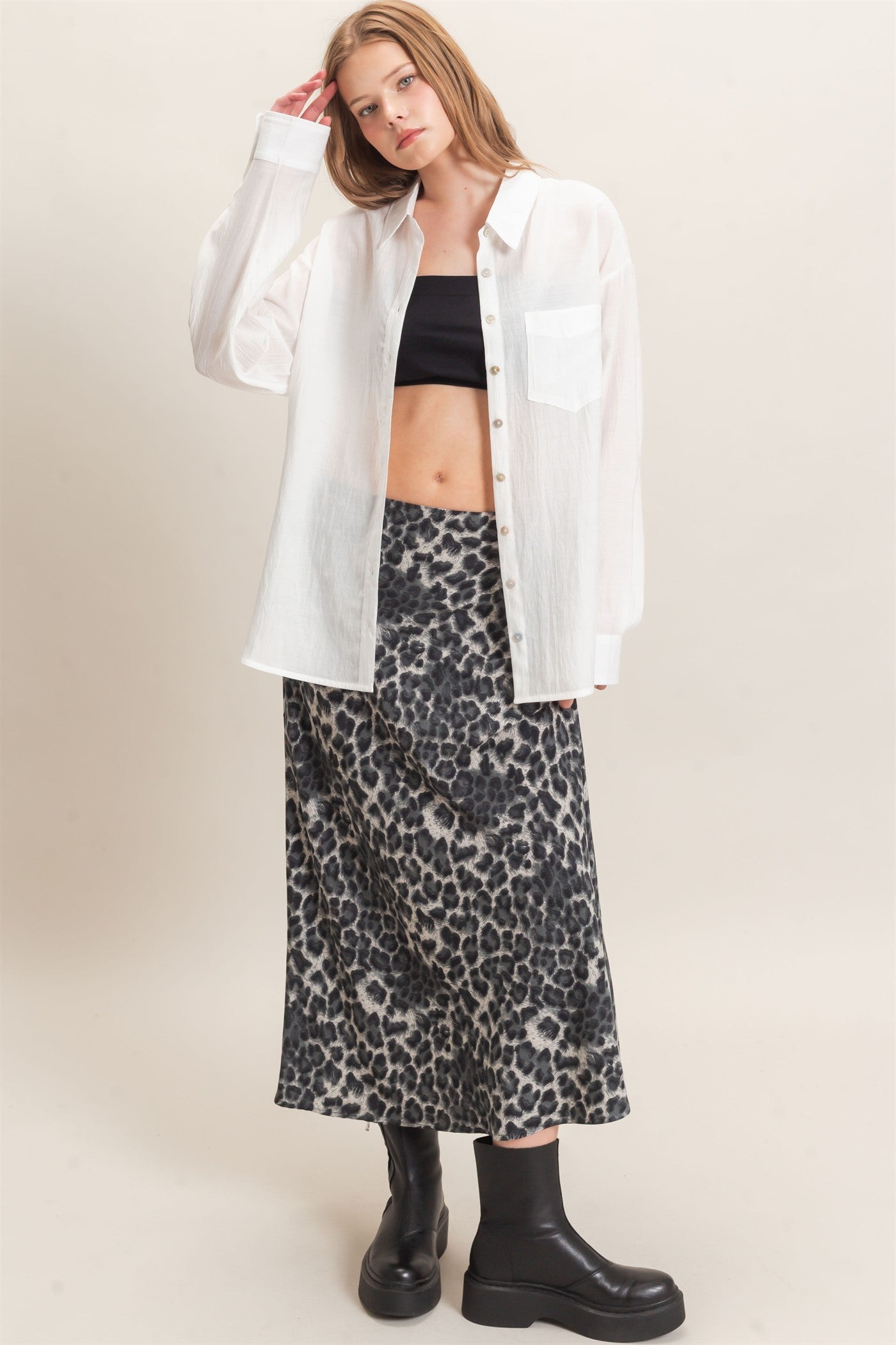 Wholesale Leopard Print Midi Skirt Skirts HF26F159 BLACK DOUBLE ZERO