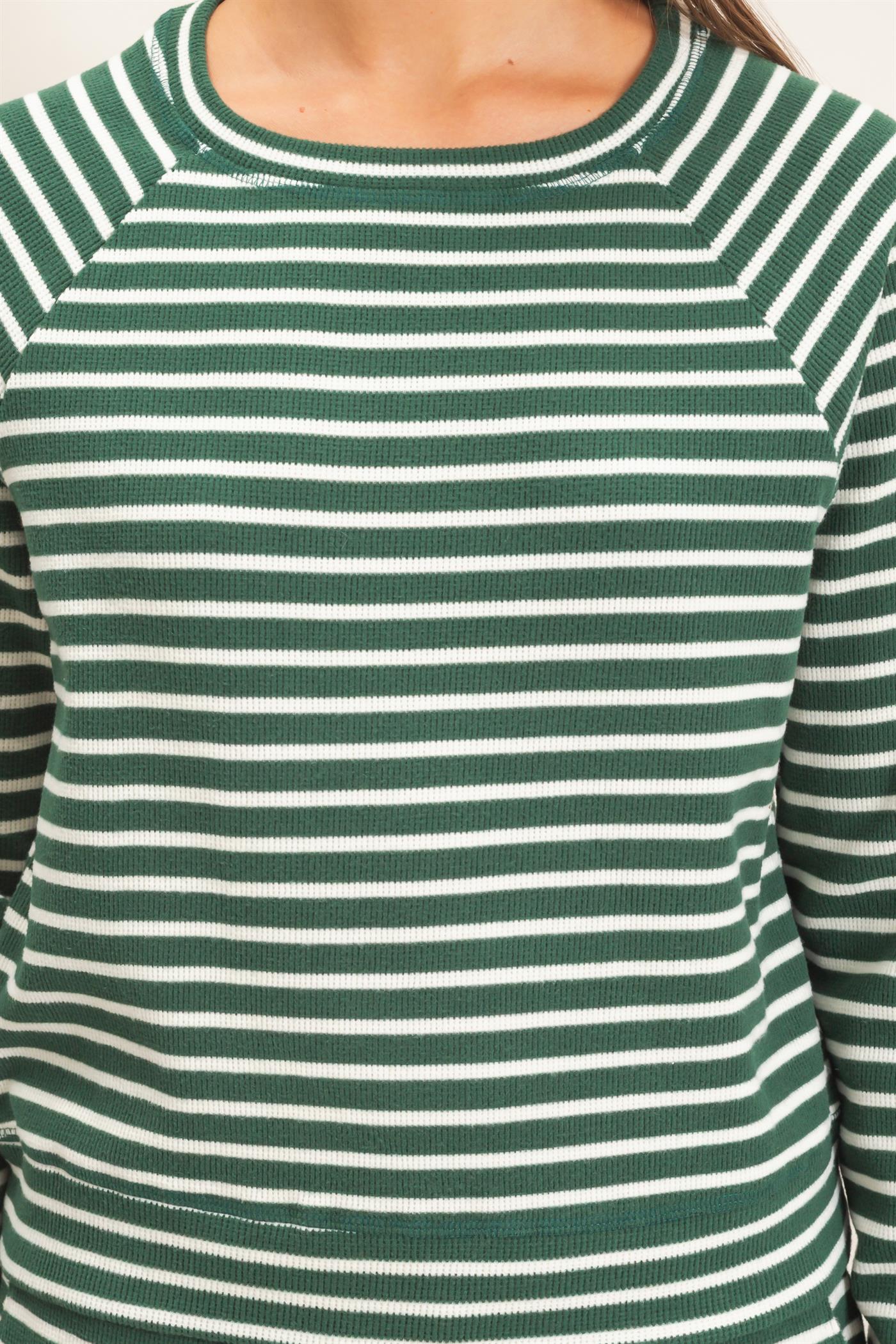 Wholesale Striped Waffle Knit Raglan Top Clothing Tops DZ26E450 DARK GREEN DOUBLE ZERO