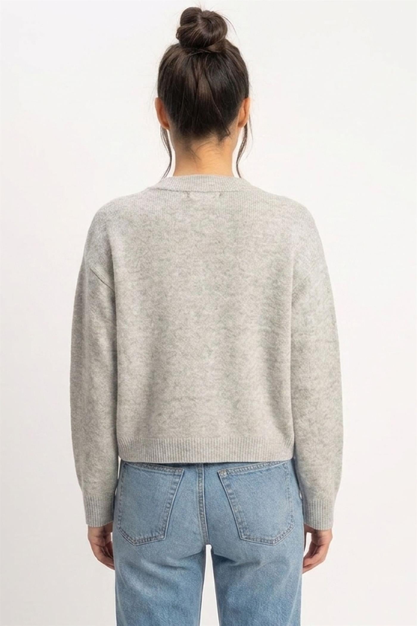 Wholesale Crew Neck Button Front Cardigan Cardigans DZ26E639 HEATHER GRAY DOUBLE ZERO