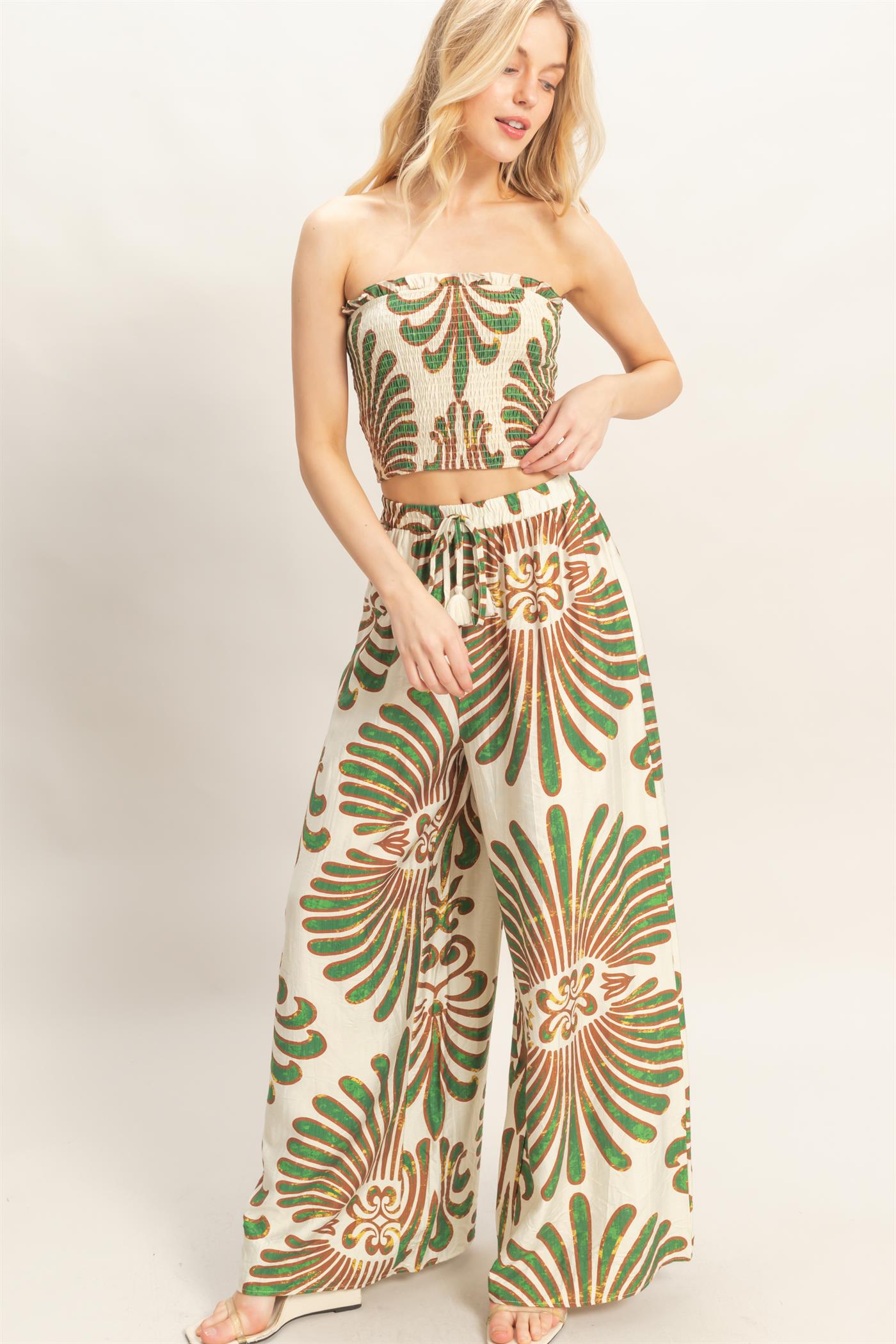Wholesale Printed Tube Top & Pants Set Clothing HF26A164-SET GREEN HYFVE