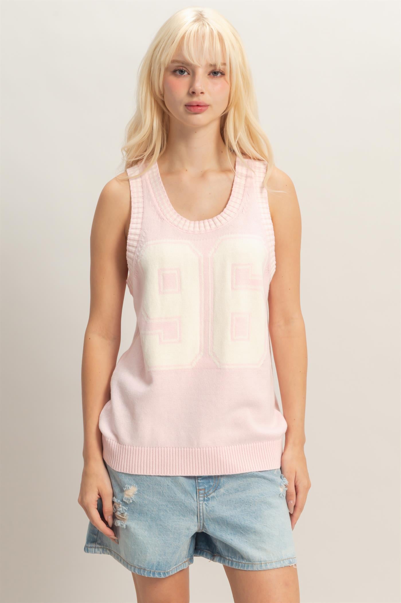 Wholesale Number Graphic Knit Tank Top Tank Tops DZ26A821 SOFT PINK DOUBLE ZERO