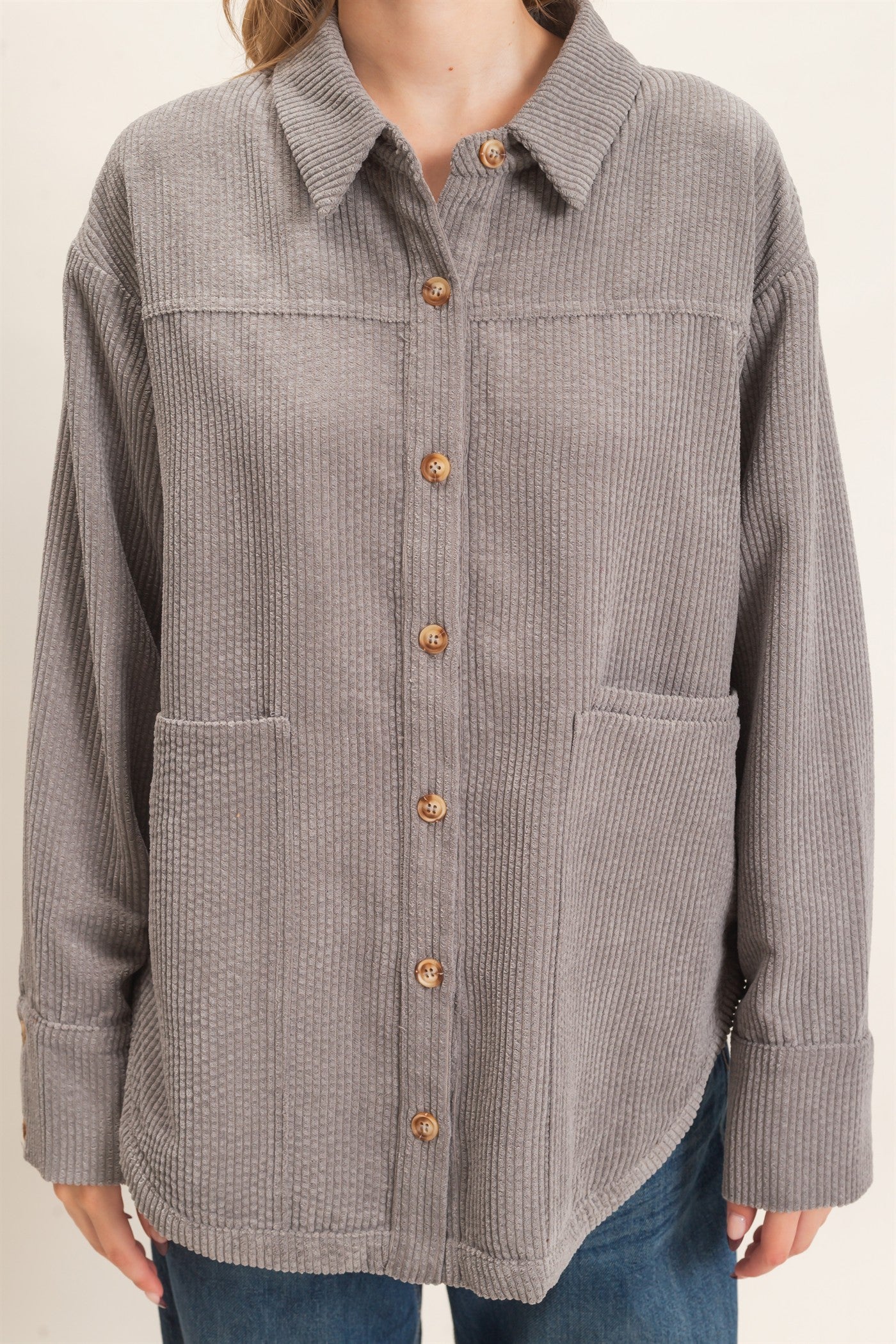 Wholesale Corduroy Button-Up Shirt Outerwear HF26F163 GRAY HYFVE