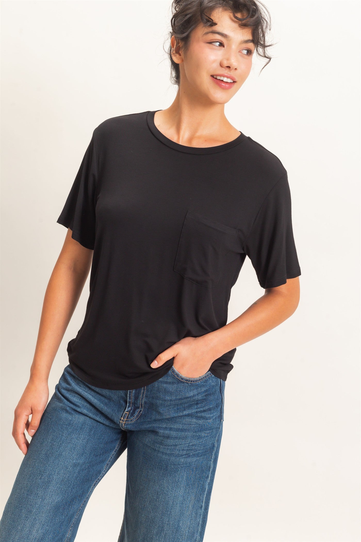 Wholesale Crew Neck Pocket Tee Clothing Tops DZ26E254 BLACK DOUBLE ZERO