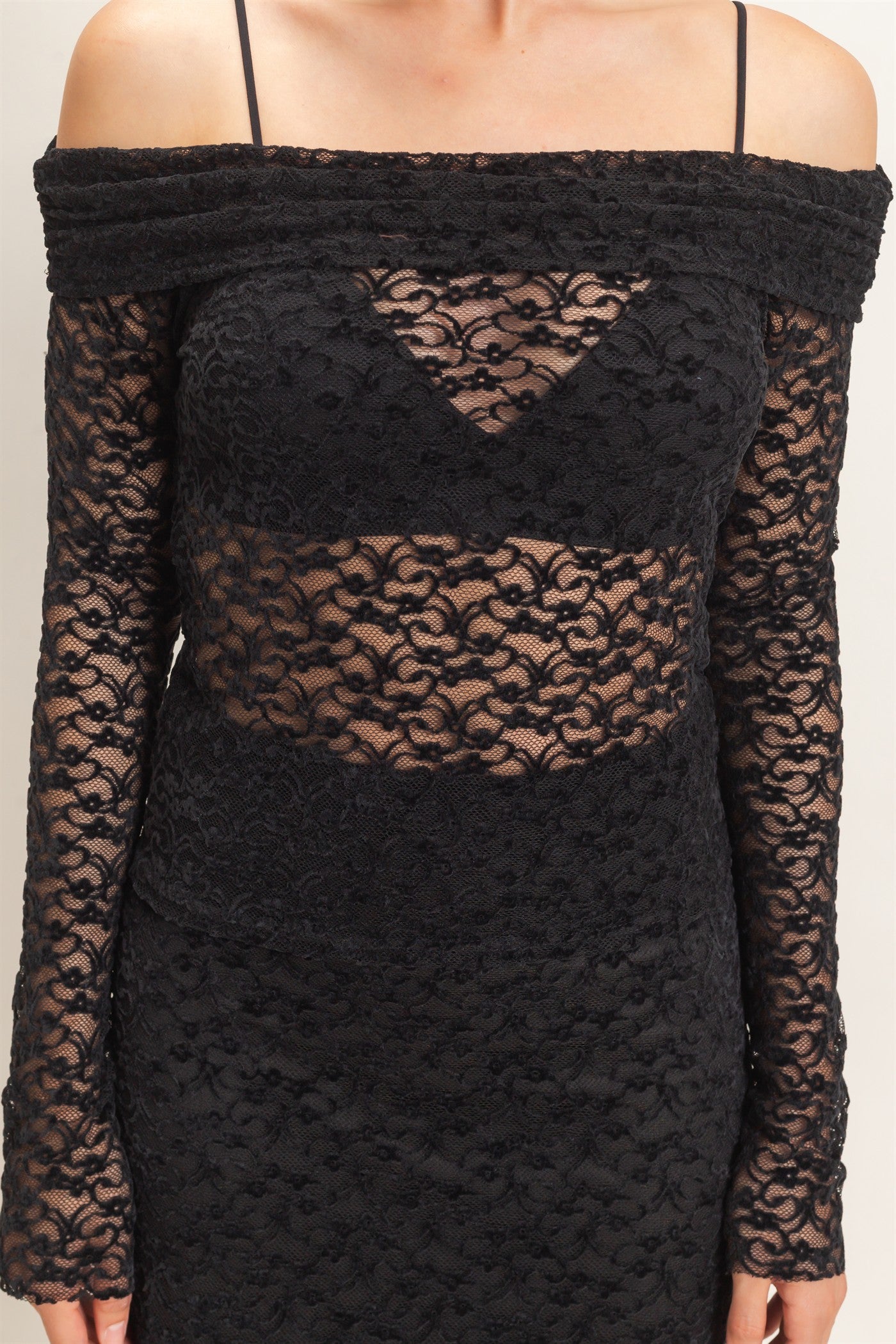 Wholesale Off-Shoulder Lace Top Clothing Tops HF26E407 BLACK HYFVE