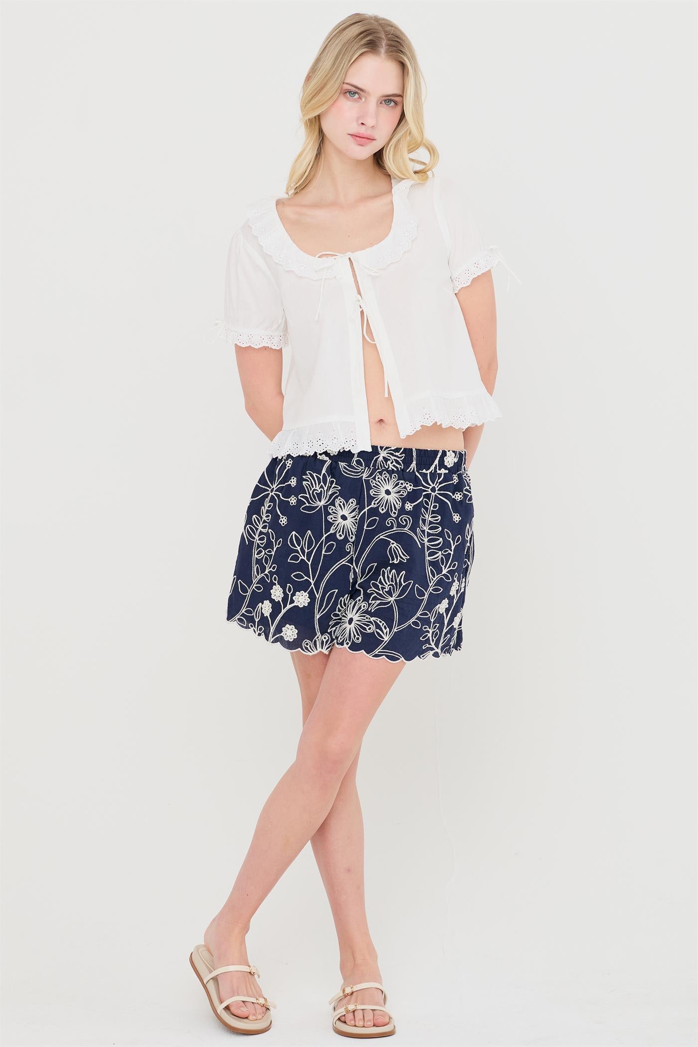 Wholesale Lace Trim Peasant Top Blouses HF26C137 OFF WHITE HYFVE