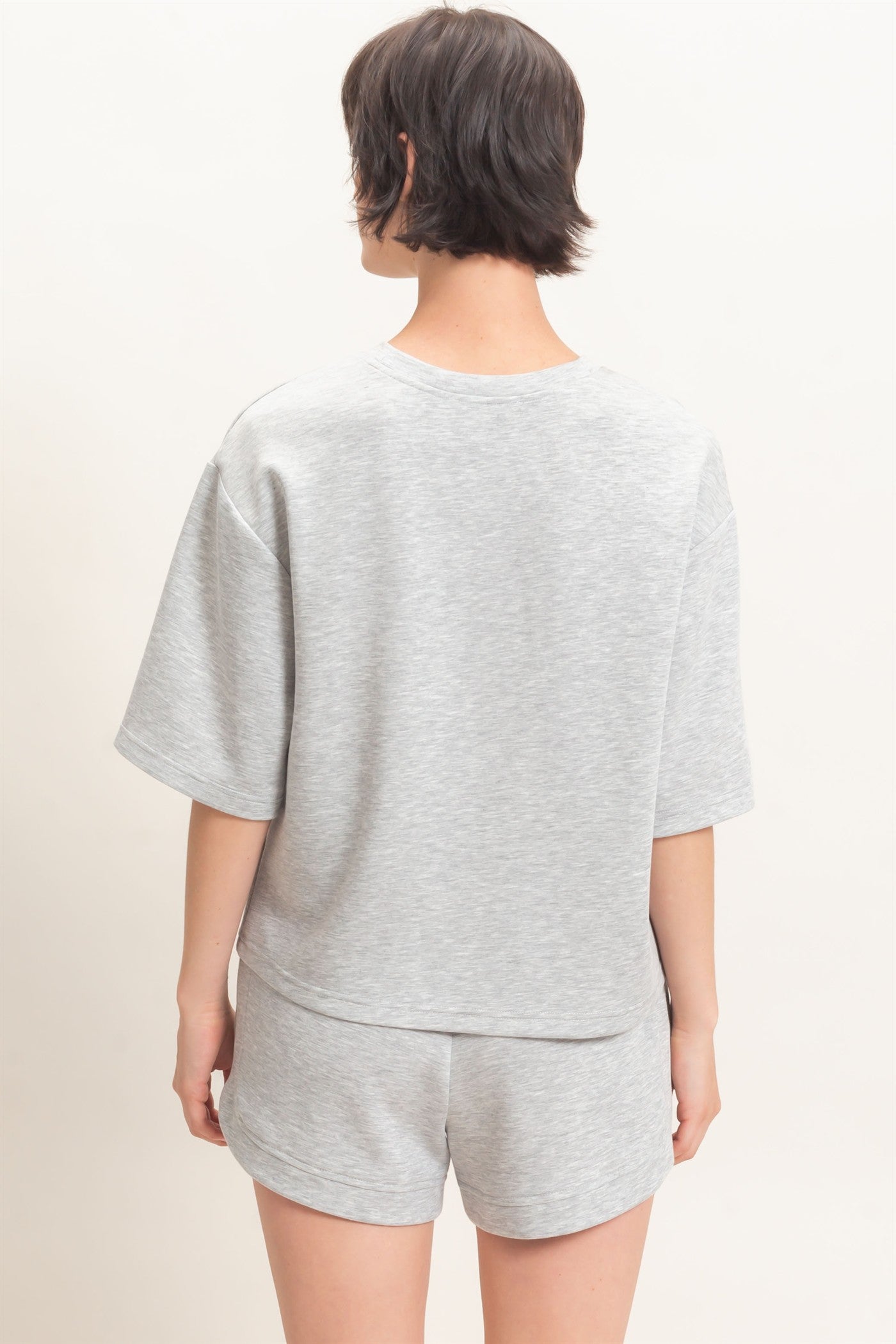 Wholesale Loose Fit Crew Neck Short Sleeve Top Clothing Tops DZ26C965 HEATHER GRAY DOUBLE ZERO