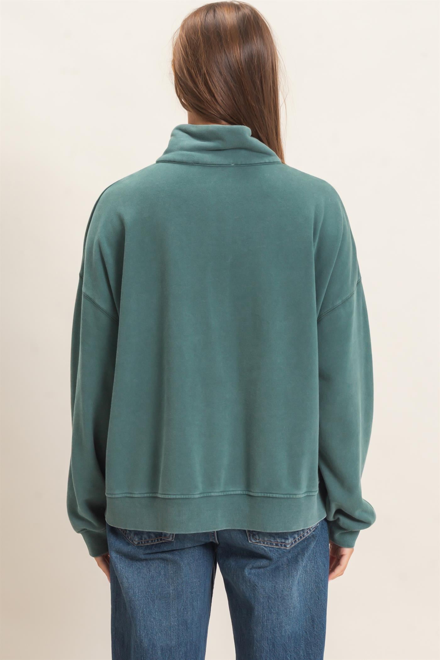 Wholesale Mineral Wash Button Front Sweatshirt Sweatshirts DZ26C909 DARK GREEN DOUBLE ZERO