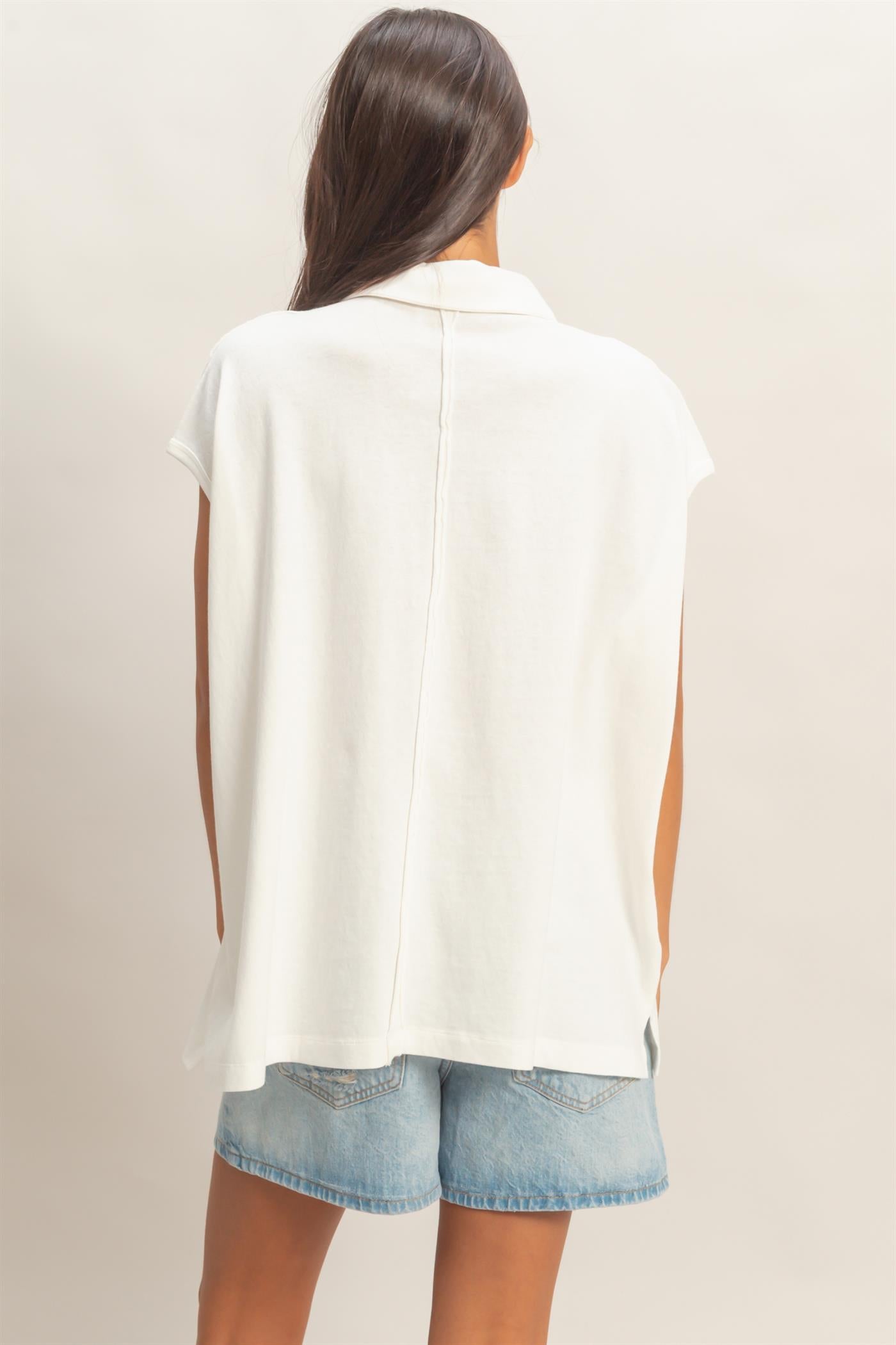 Wholesale Pigment Dye Sleeveless Polo Oversized Top Clothing Tops DZ26C618 OFF WHITE DOUBLE ZERO