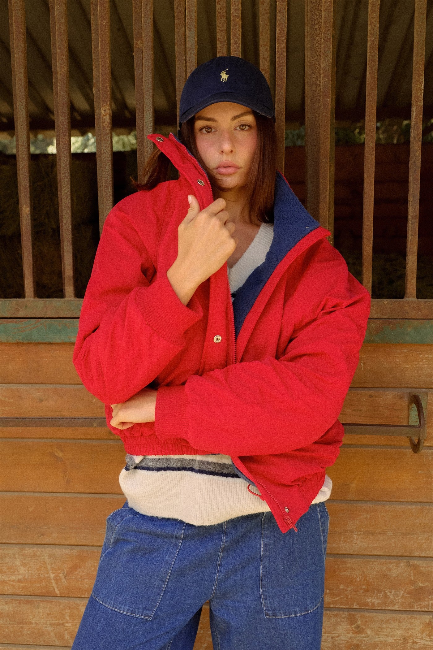 Wholesale Fleece-Lined Mock Neck Snap Jacket Coats & Jackets HF26C918 RED HYFVE