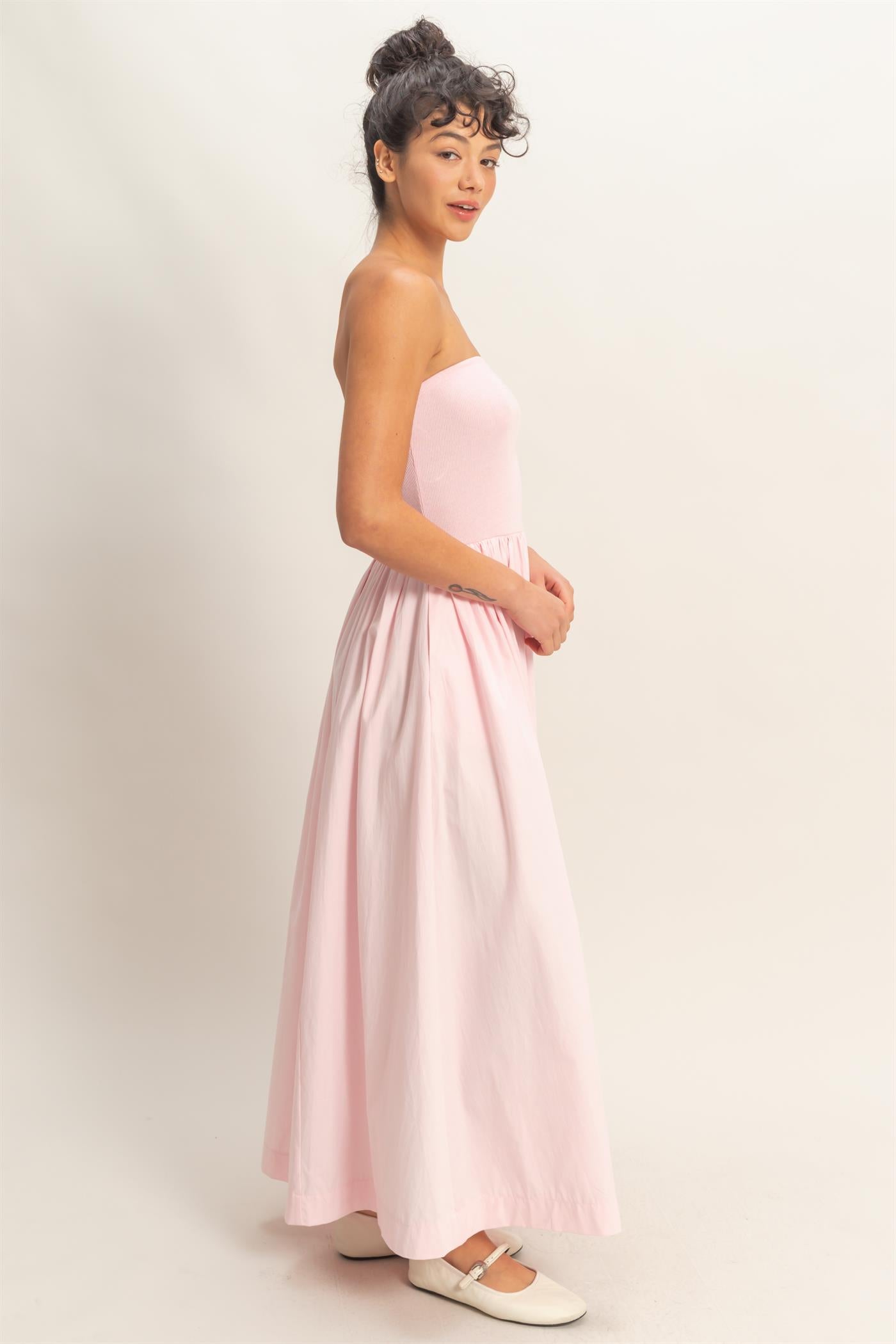 Wholesale Strapless Flowy Midi Dress Dresses DZ26A744 SOFT PINK DOUBLE ZERO