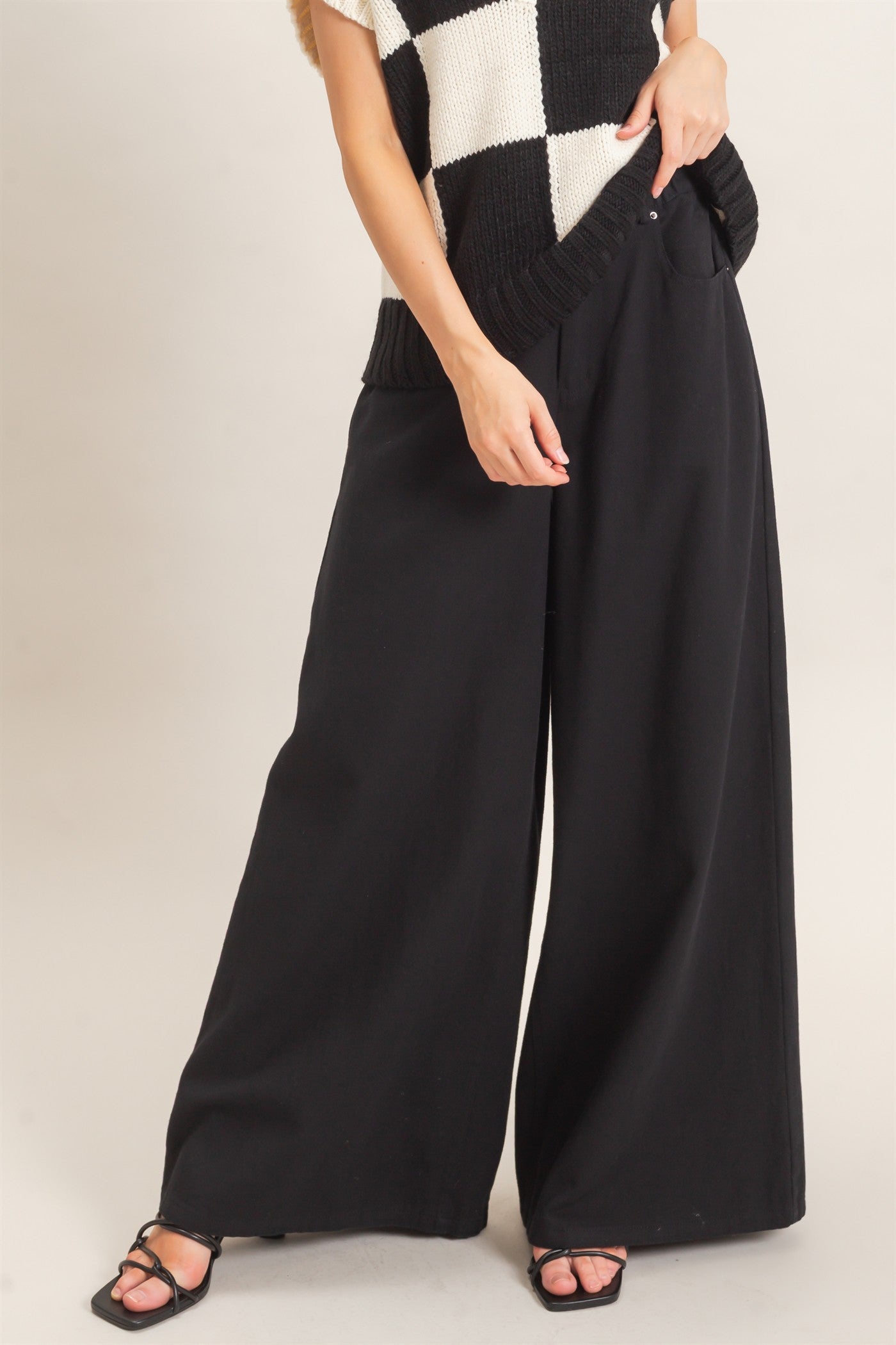 Wholesale Wide-Leg High-Rise Pants Pants HF26F222-D BLACK HYFVE