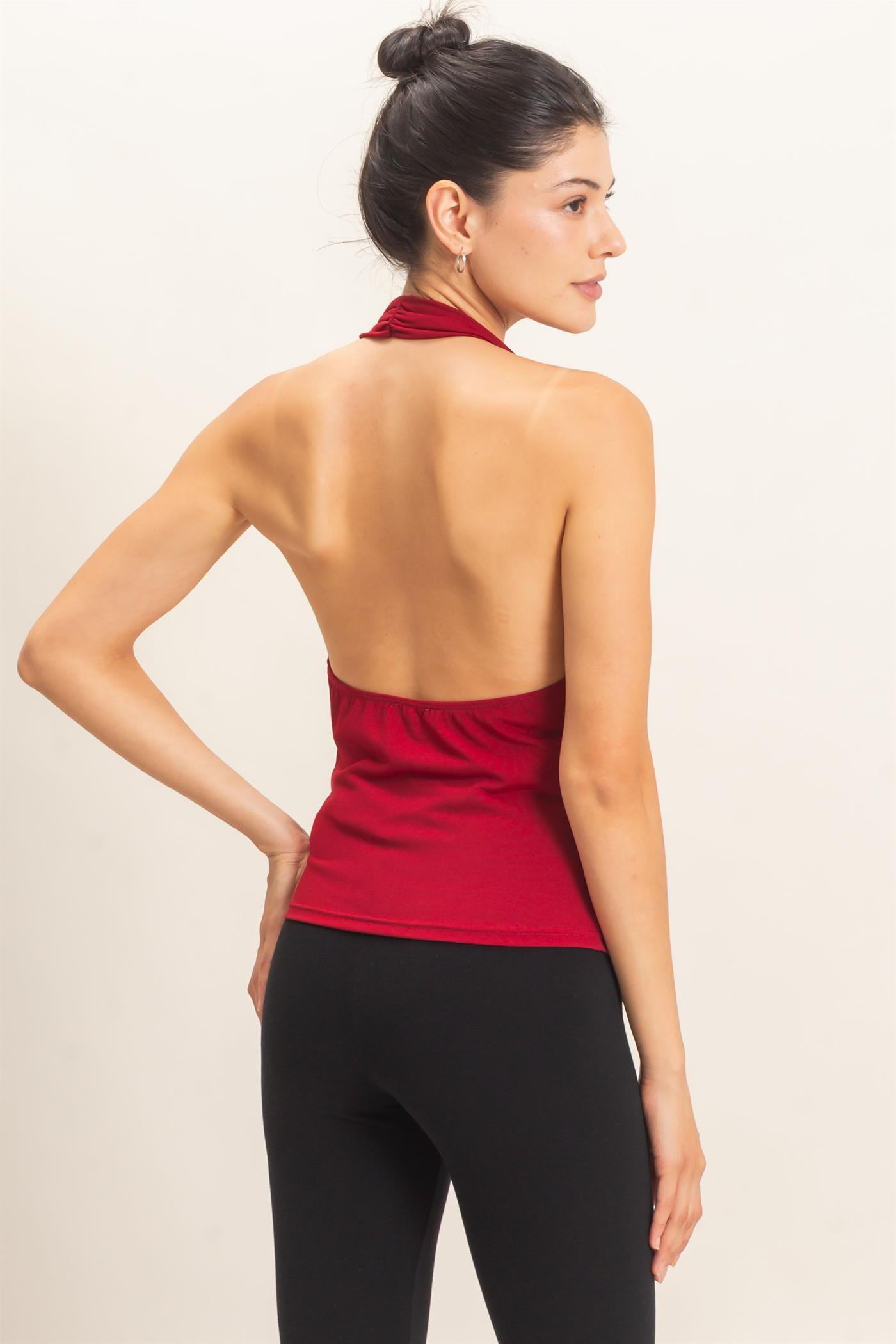 Wholesale Cowl Halter Neck Top Clothing Tops HF26E408 DARK RED HYFVE