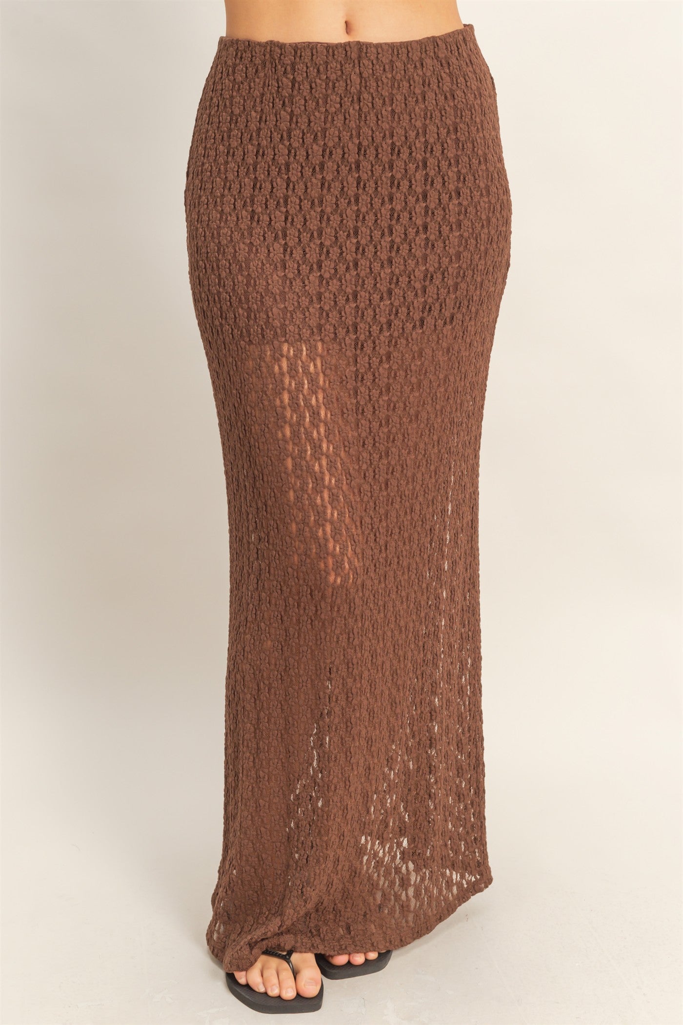 Wholesale Round Neck Lace Top & Lace Maxi Skirt Set Clothing DZ26C670-SET CHOCOLATE DOUBLE ZERO