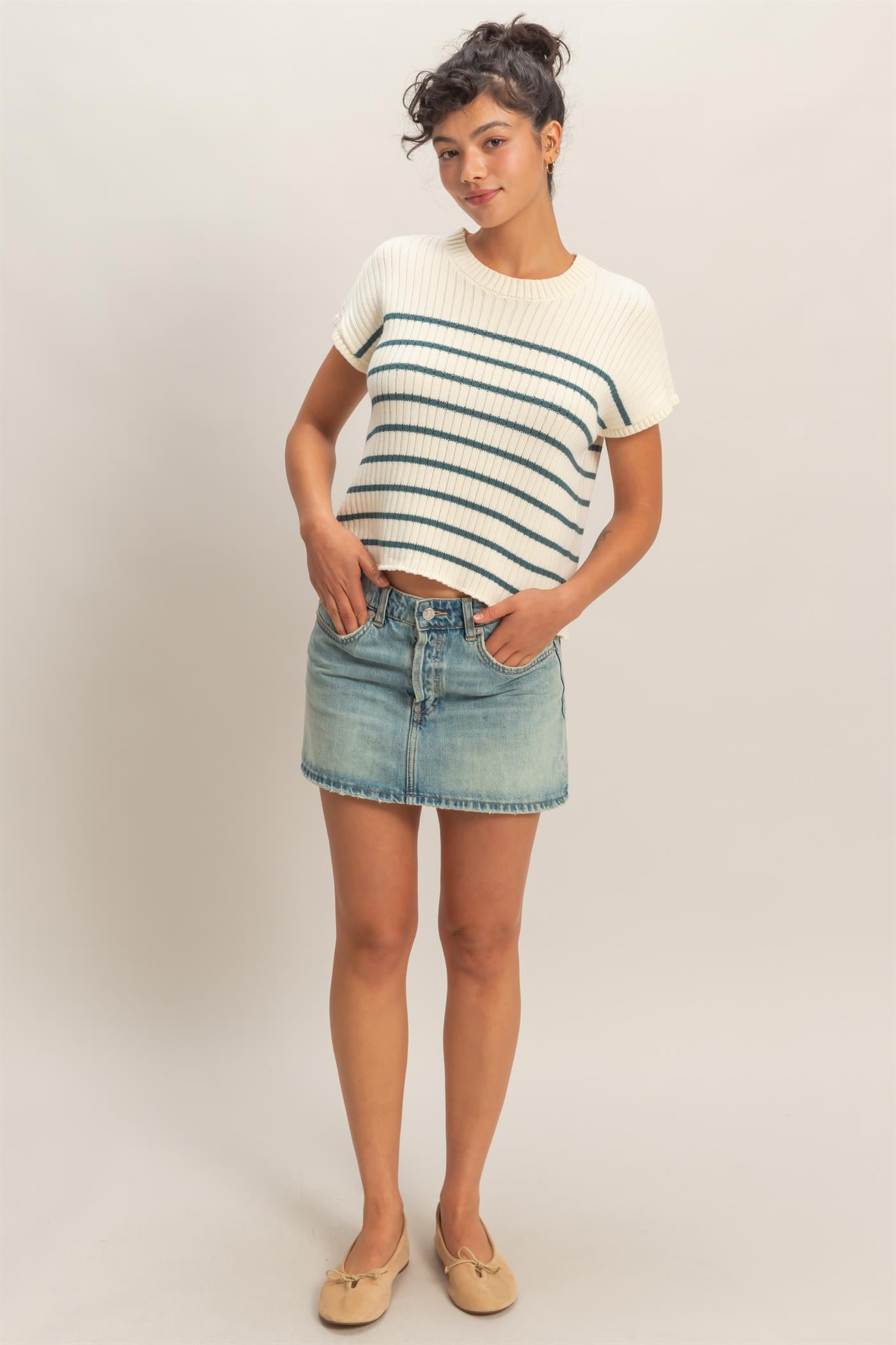 Wholesale Sleeveless Ribbed Striped Knit Top Clothing Tops DZ26A209 DARK TEAL DOUBLE ZERO