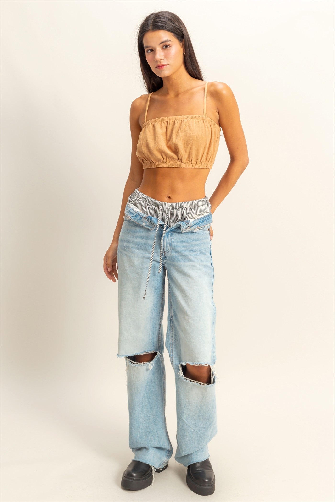 Wholesale Cami Bandeau Crop Top Clothing Tops DZ22C556 PEANUT BUTTER DOUBLE ZERO