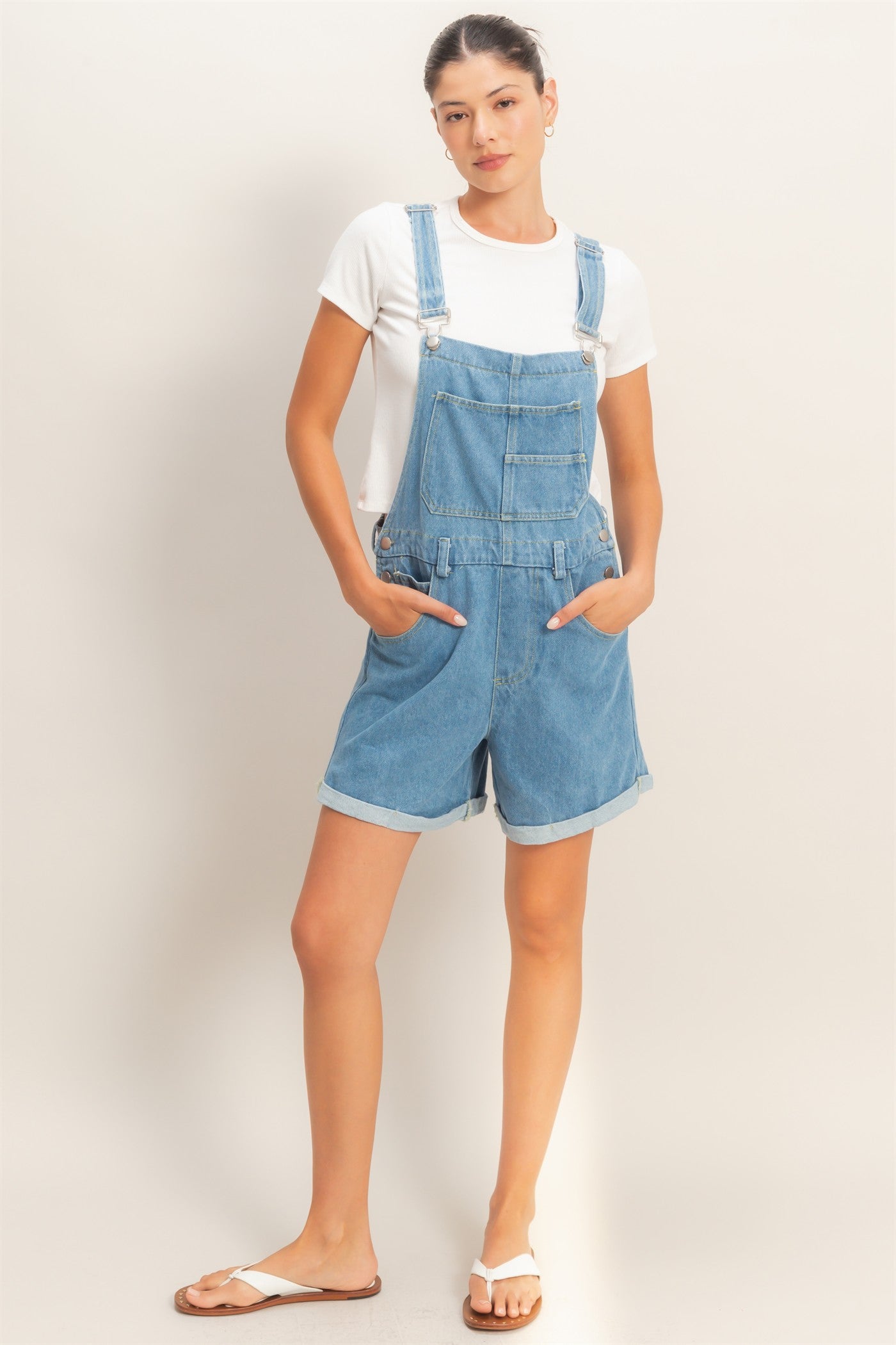 Wholesale Denim Cross Back Overalls Clothing HF26A571 MEDIUM DENIM HYFVE