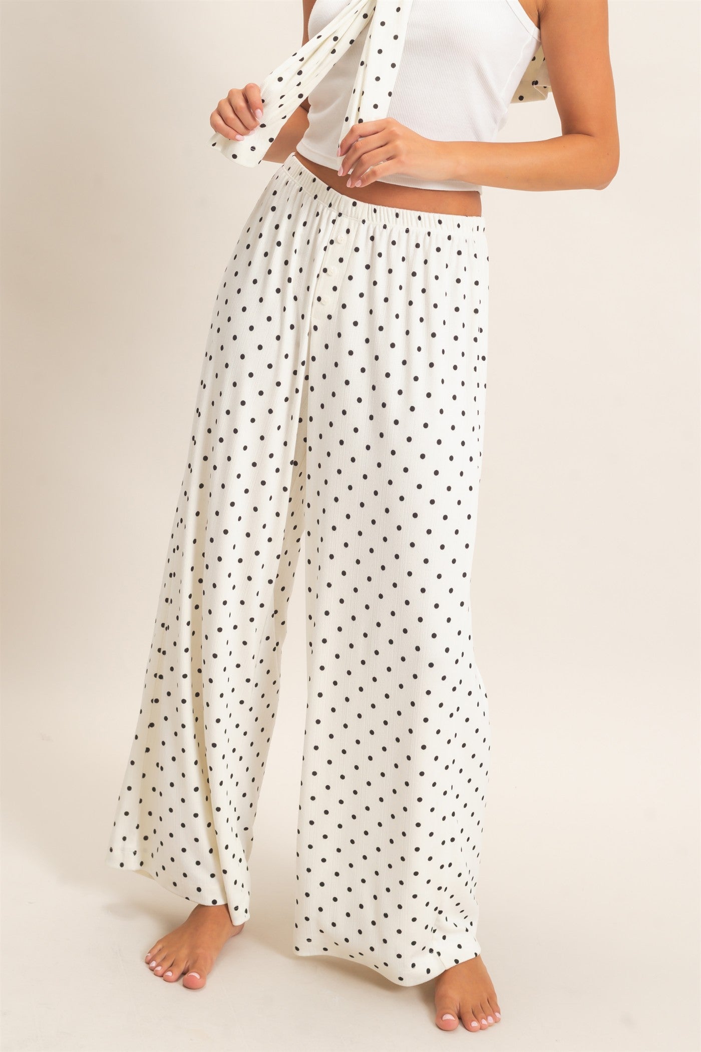 Wholesale Polka Dot Wide Leg Pants Pants DZ27A168 CREAM DOUBLE ZERO
