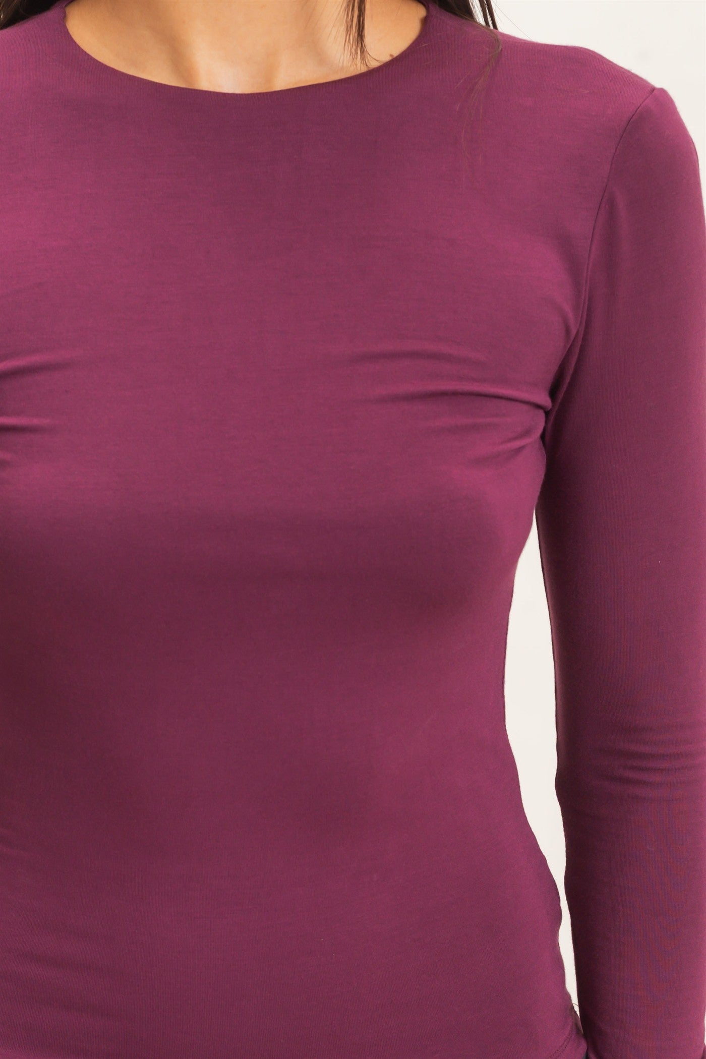 Wholesale Crew Neck Long Sleeve Top Clothing Tops DZ26E978 DARK CHERRY DOUBLE ZERO