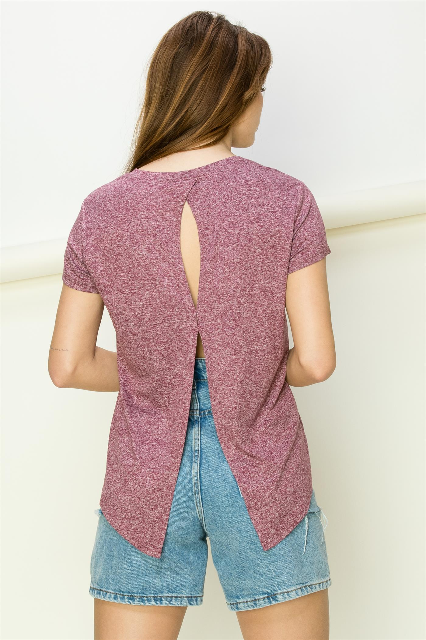 Wholesale All Yours Short Sleeve Open Back Tee Clothing Tops DZ22E576 MULBERRY DOUBLE ZERO
