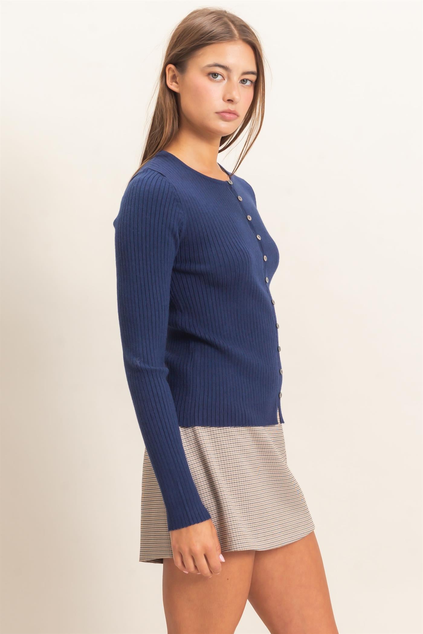 Wholesale Ribbed Button Front Cardigan Cardigans DZ26E322 NAVY DOUBLE ZERO