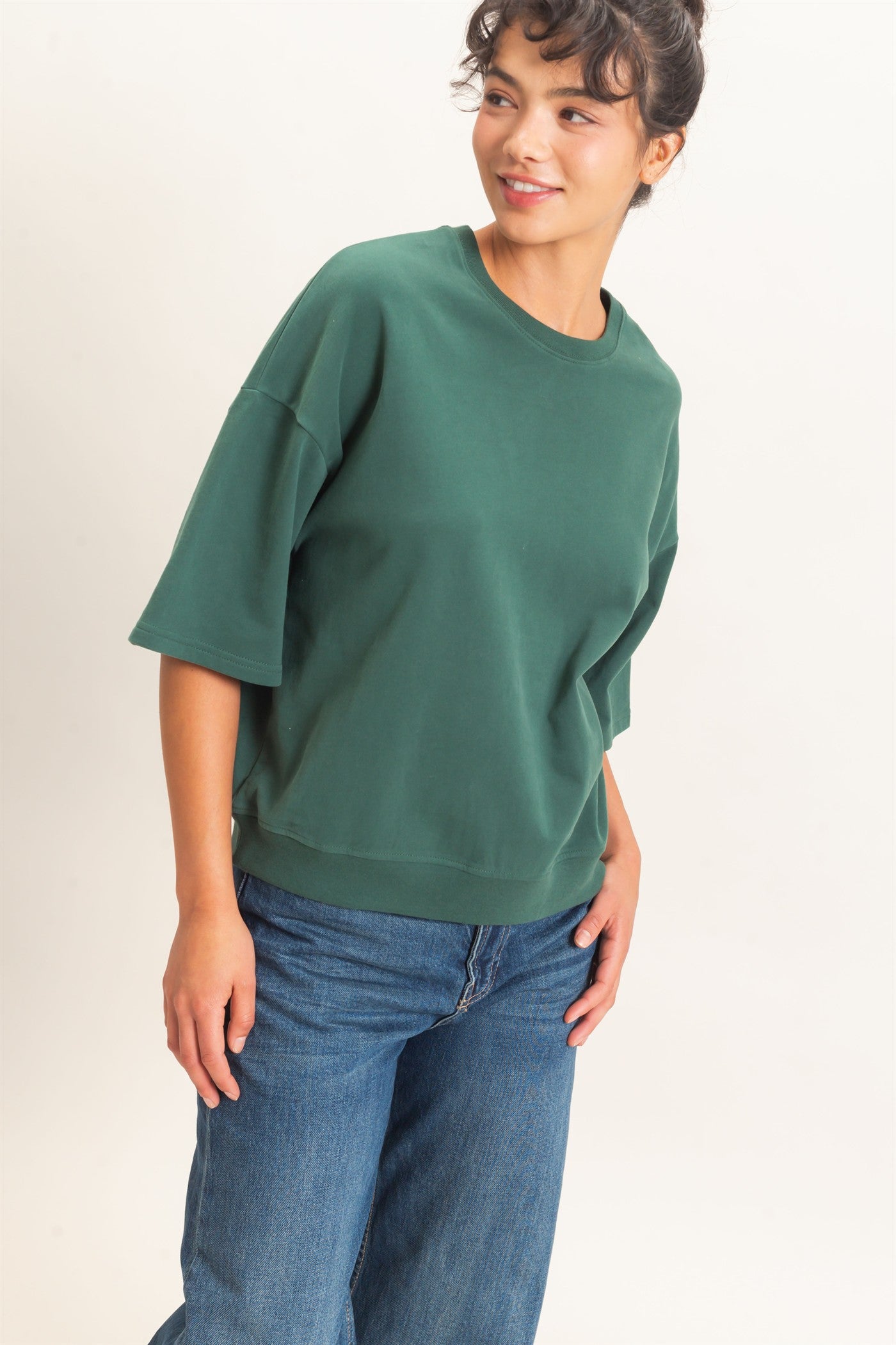 Wholesale Washed Crew Neck Short Sleeve Top Clothing Tops DZ26E381 DARK GREEN DOUBLE ZERO