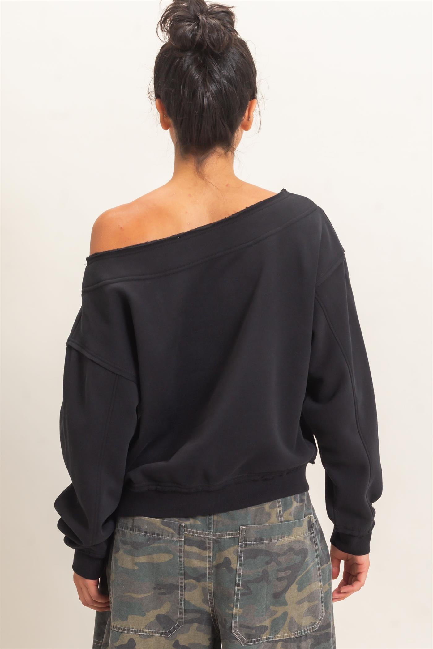 Wholesale Off Shoulder Sweatshirt Sweatshirts DZ26C880 BLACK DOUBLE ZERO