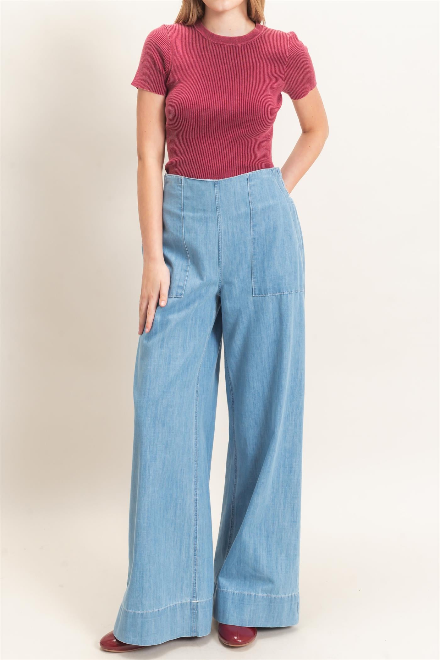 Wholesale Wide-Leg Denim Pants Pants HF26C877 LIGHT BLUE HYFVE