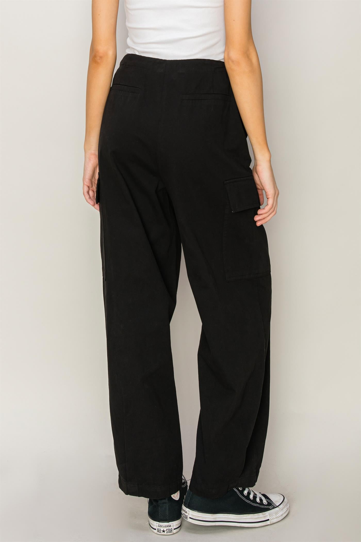 Wholesale High Waist Drawstring Cargo Pants Pants DZ24A650 BLACK DOUBLE ZERO